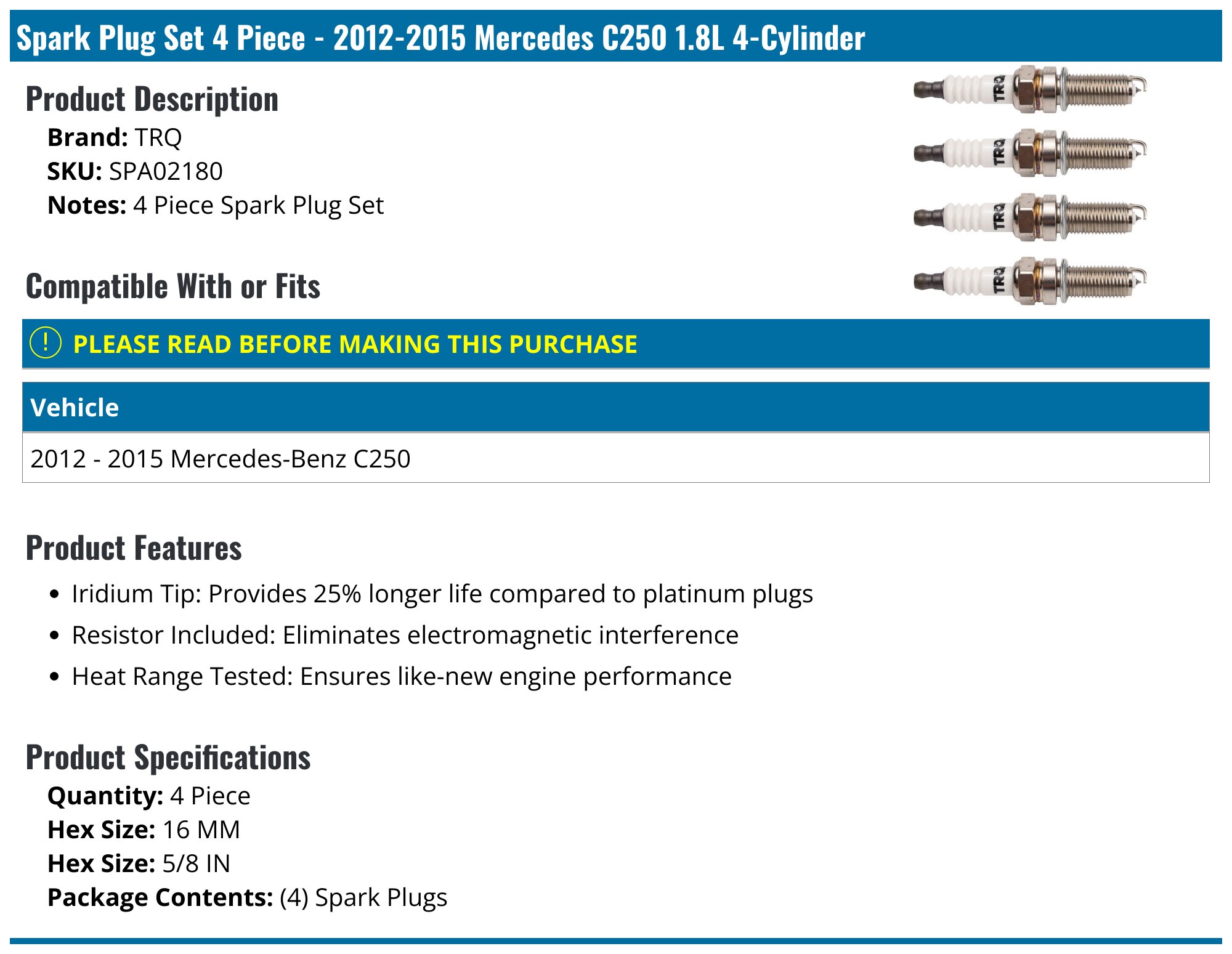 4x Ignition Coils + Spark Plugs For Mercedes-Benz C250 SLK250 1.8L 2012-2015 - UF658