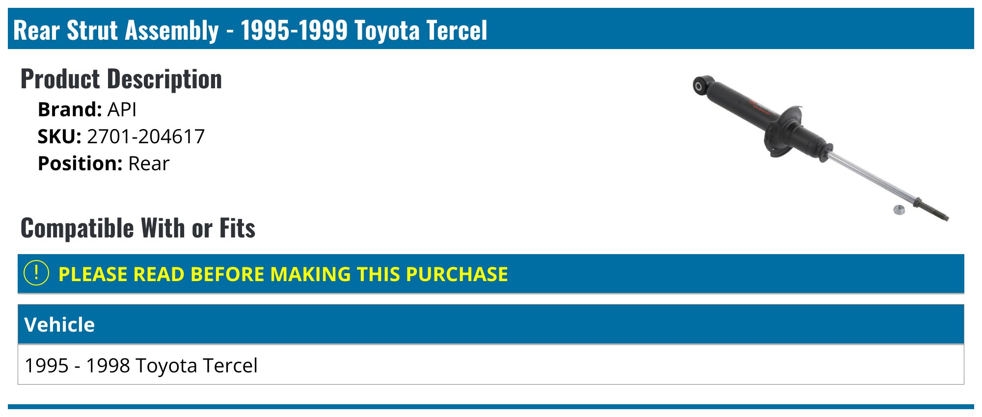 Full Strut & Shock Set For 1995-1999 Toyota Tercel & Paseo – 4 Pieces FWD