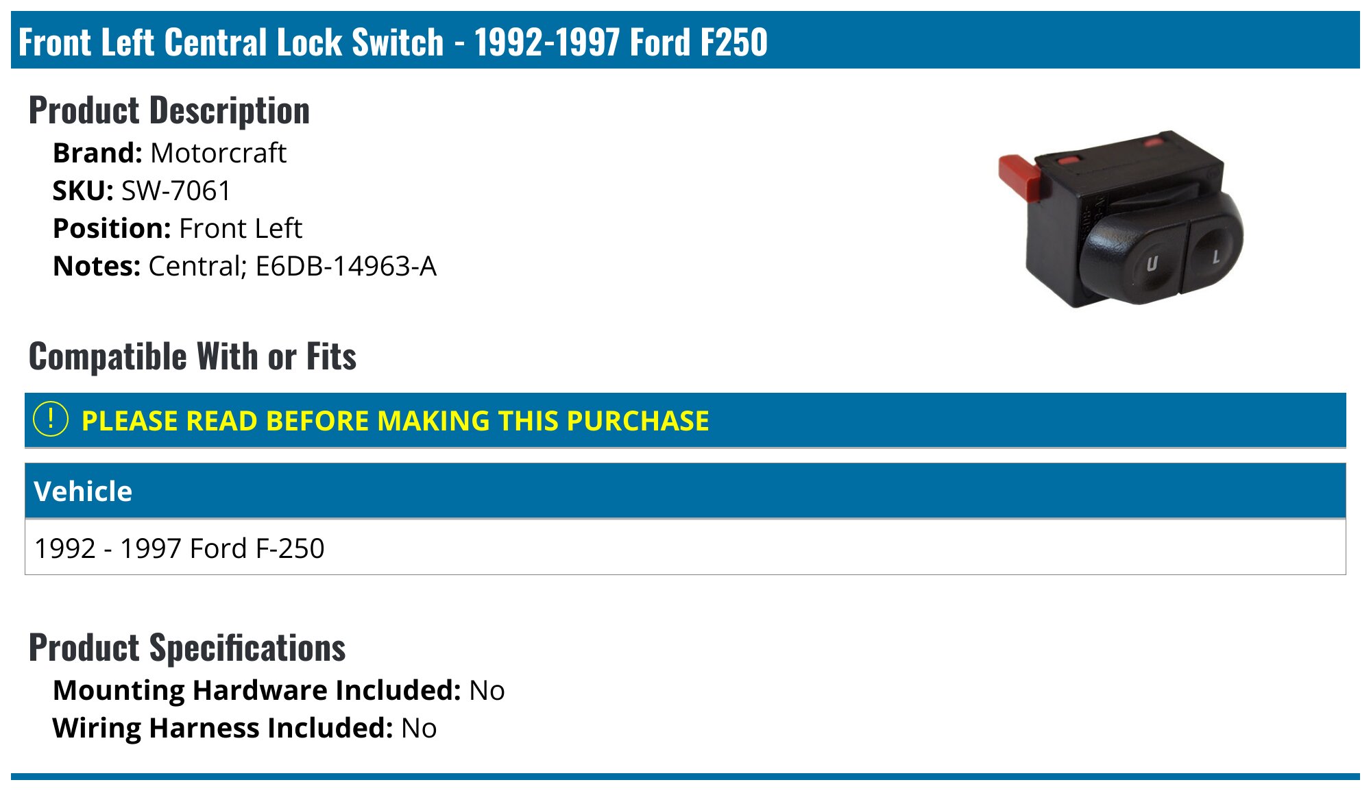 Motorcraft Switch SW944 O'Reilly Auto Parts
