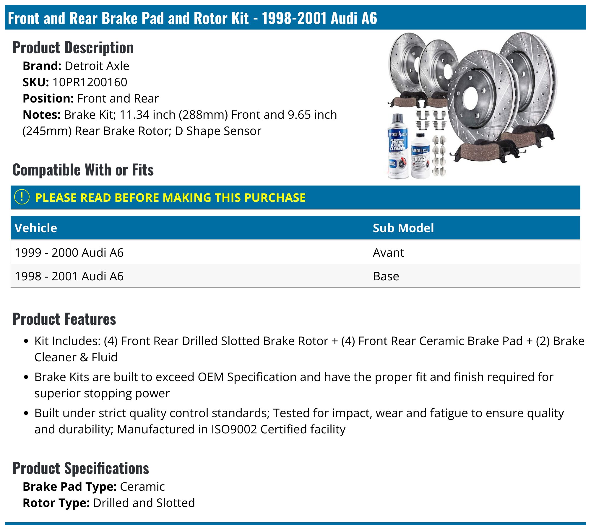1998-2001 Audi A6 Brake Rotor - Detroit Axle 10PR1200160 - Front and ...