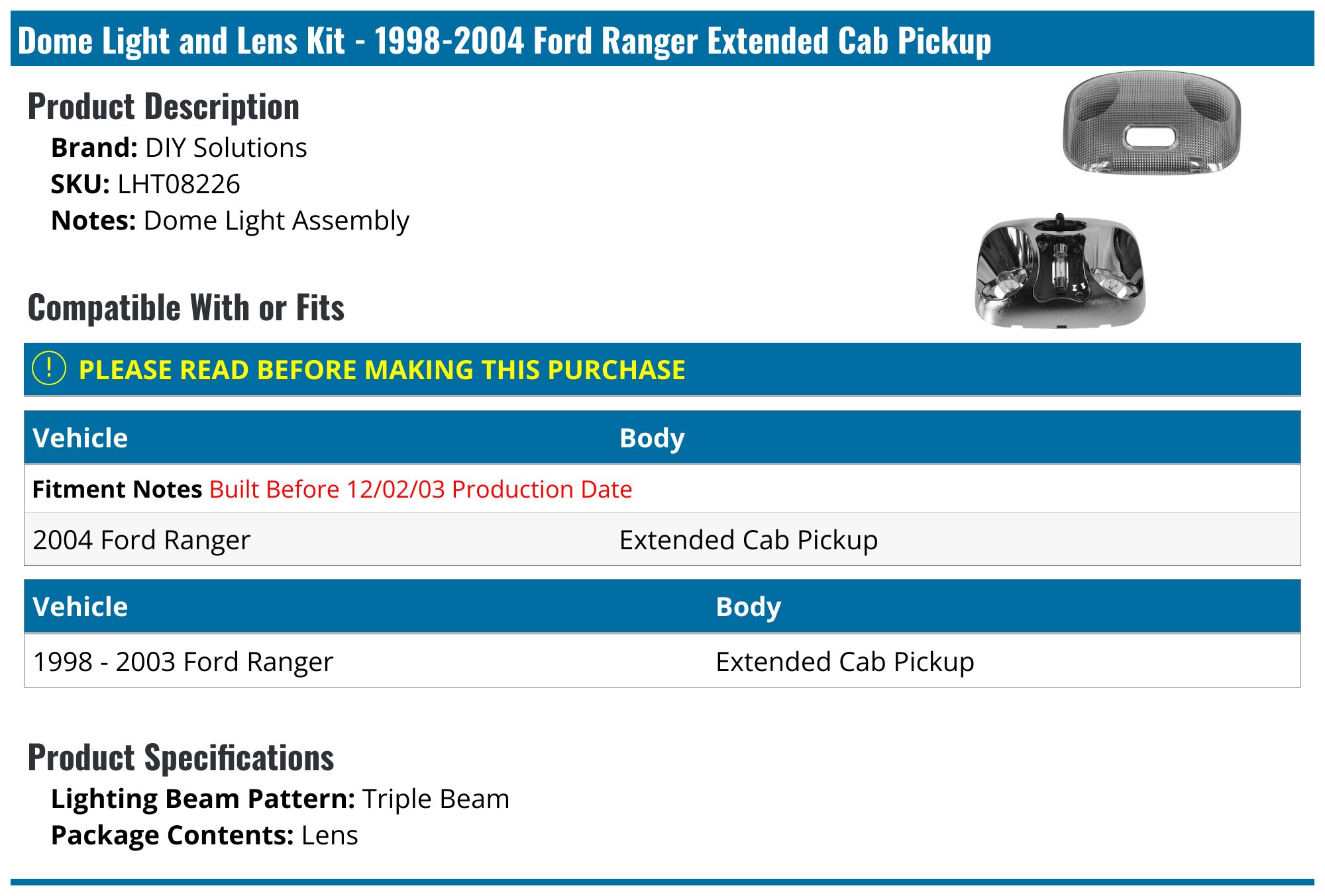 thumbnail image 2 of OEM Ford Ranger Super Cab Interior Dome Lamp Housing W/ Lens - 1993-2004 2 of 5