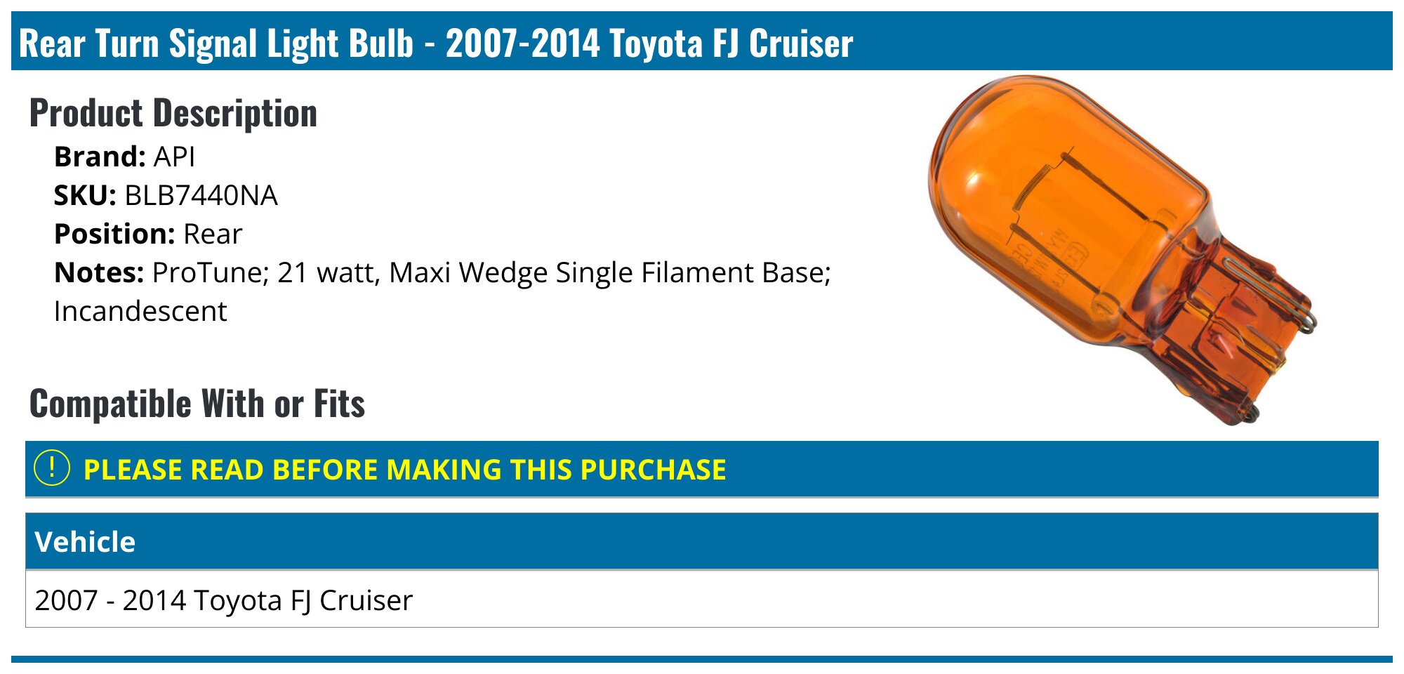 Passenger Right Side Turn Signal Light – For 2007-2011 Toyota FJ Cruiser – Direct Fit