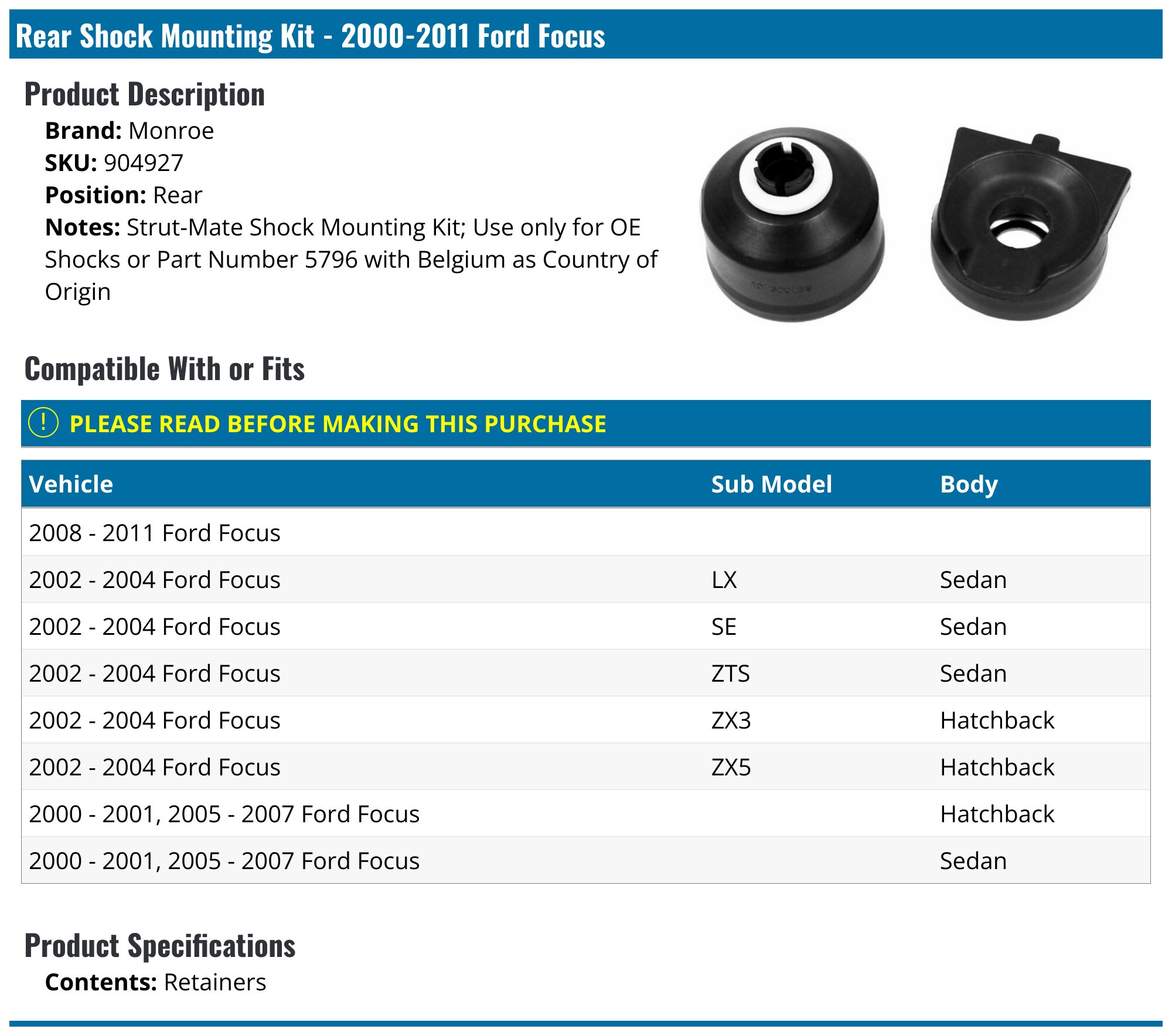 Monroe Shocks & Struts Strut-Mate 904927 Suspension | Ubuy