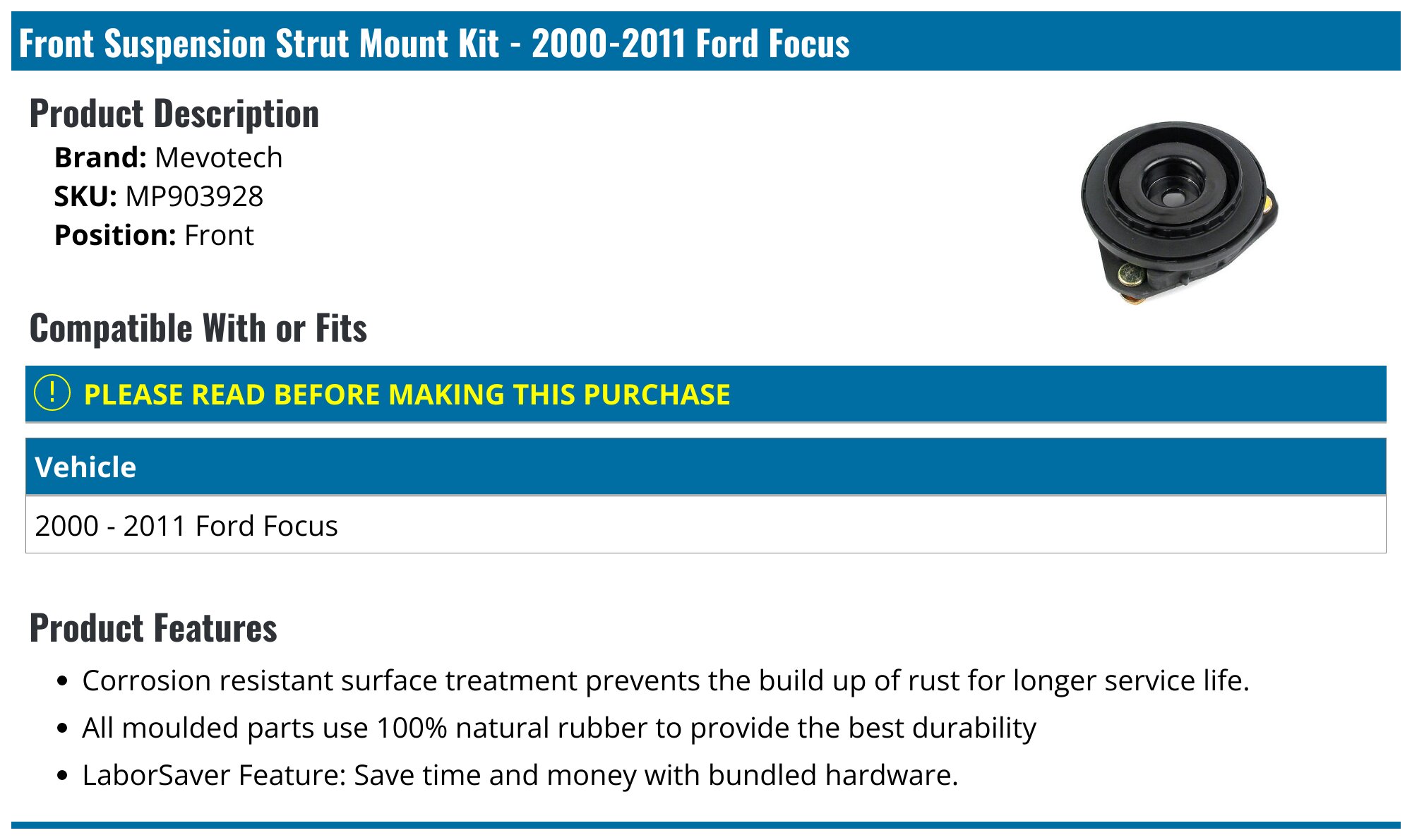 Mevotech ® - Ford Focus 2001 Strut Mounting Kit