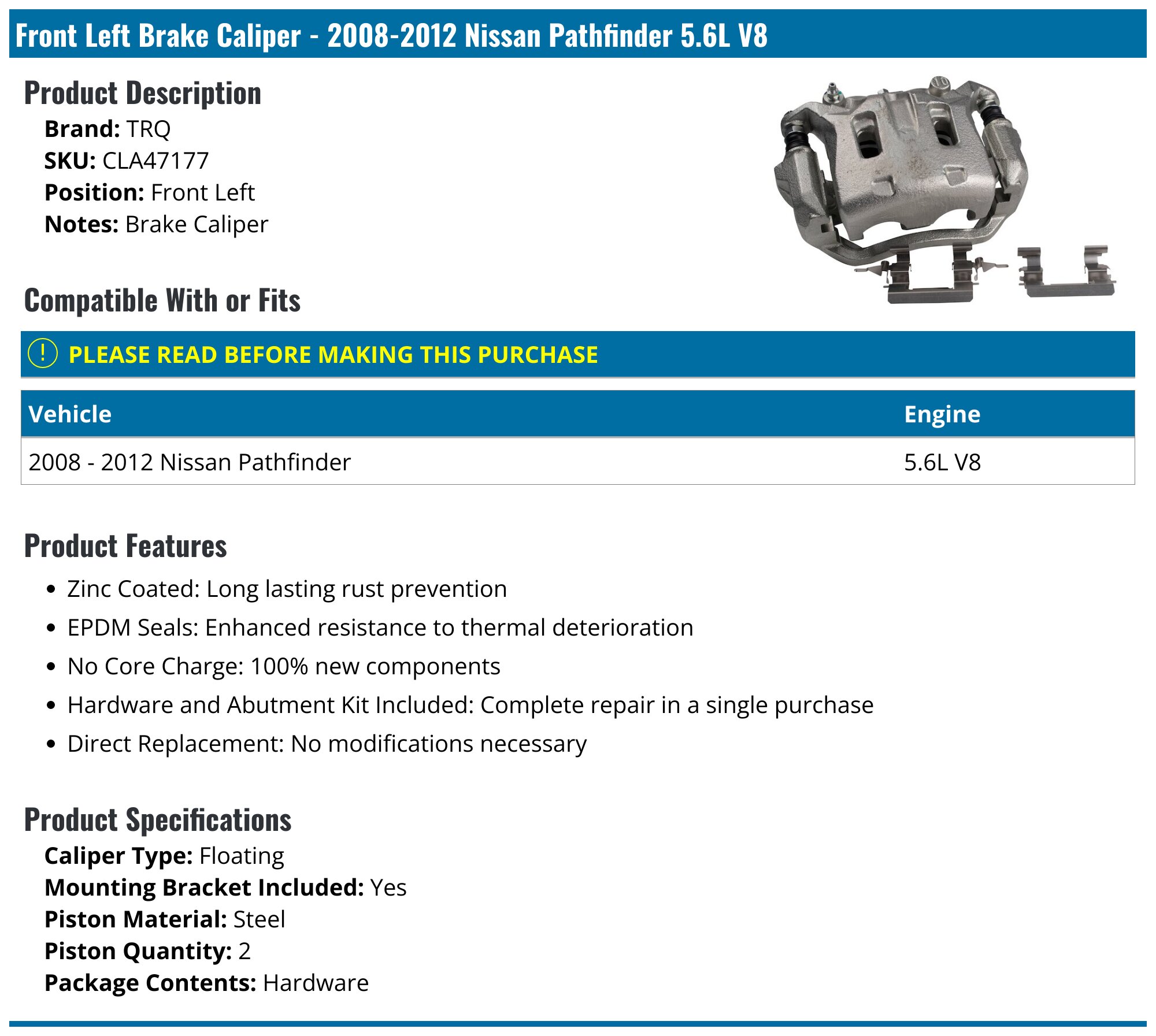 PowerStop Caliper Kit | 2005–2012 Nissan Pathfinder Rear (S2994A)