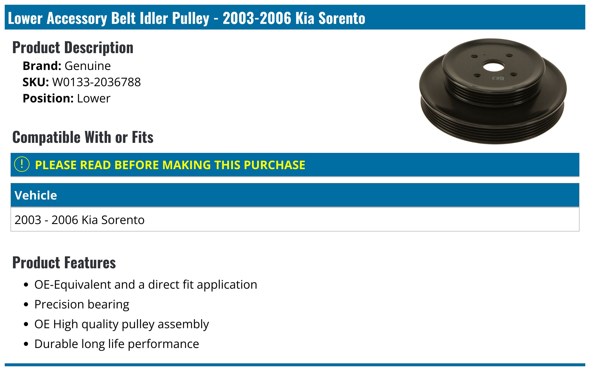Serpentine Belt Idler Pulley For Hyundai Sonata Terracan Kia Sorento Mitsubishi