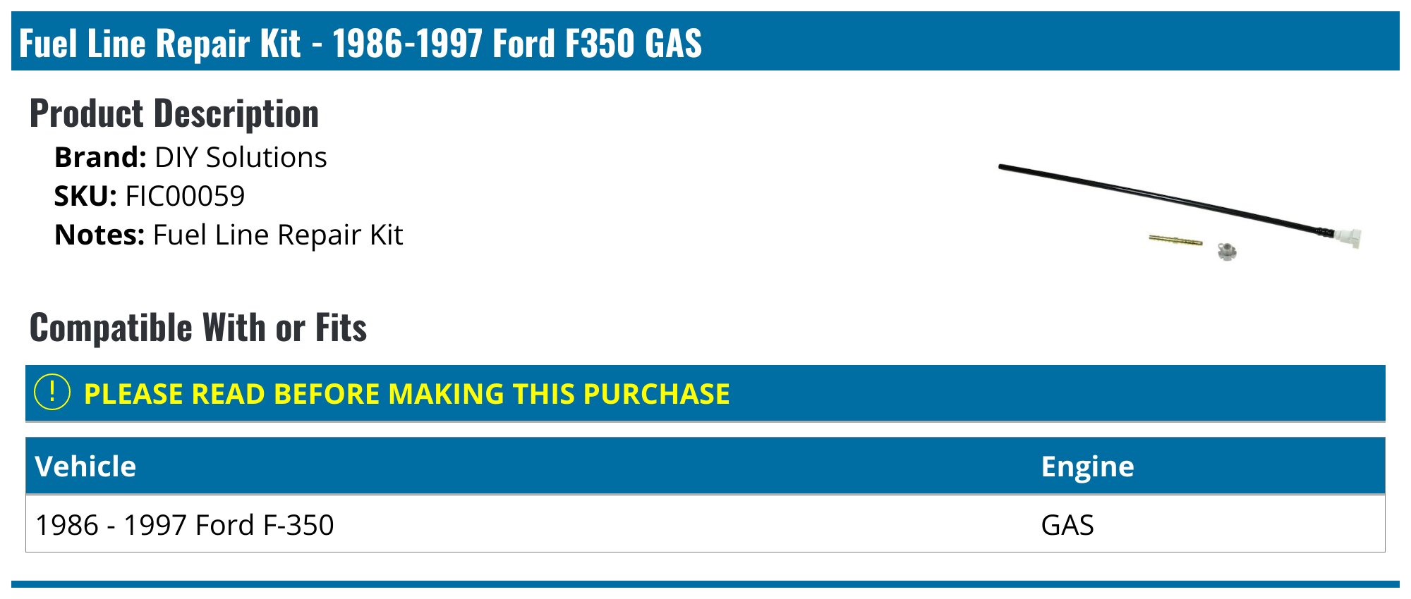 19861997 Ford F350 Fuel Line Repair Kit DIY Solutions FIC00059
