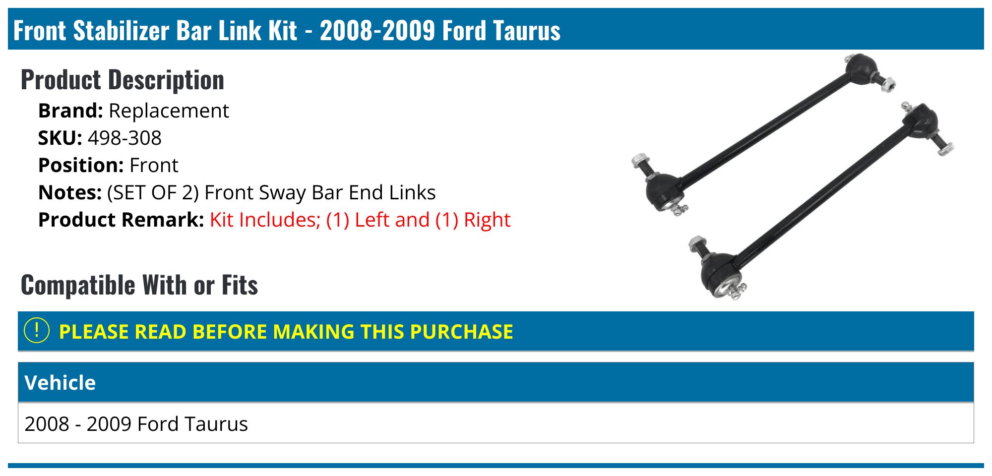 AM Autoparts Front Struts And Sway Bar Links Kit For Ford Taurus Mercury Sable