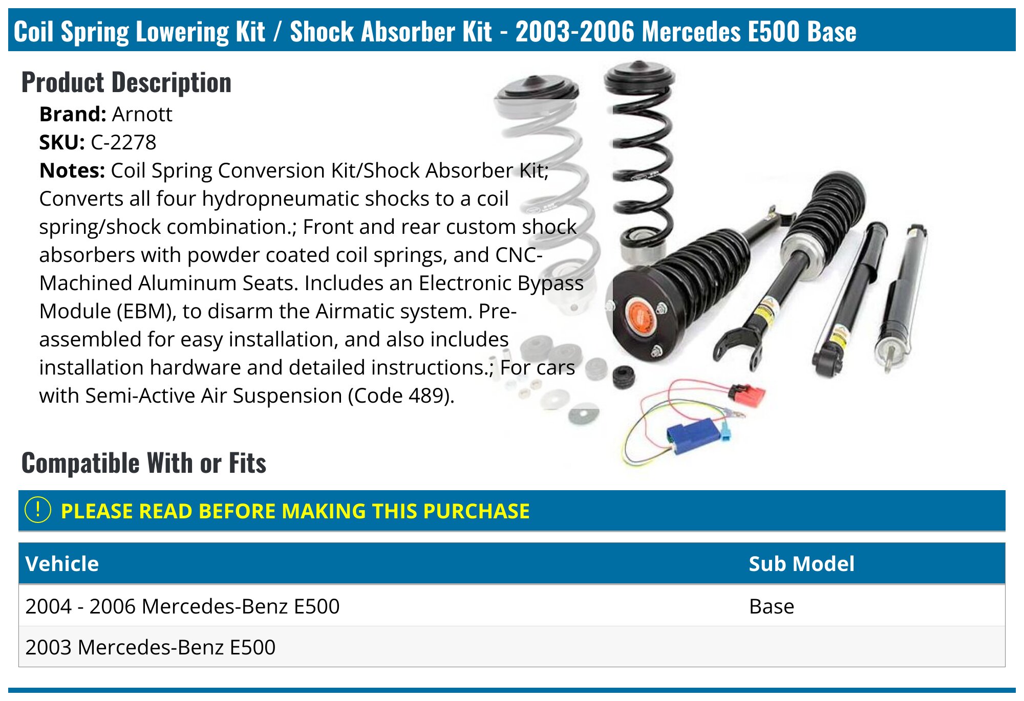 Suncore Front Air To Coil Spring Conversion Kit For Mercedes E500 4Matic (2004-2006) – Reliable Upgrade