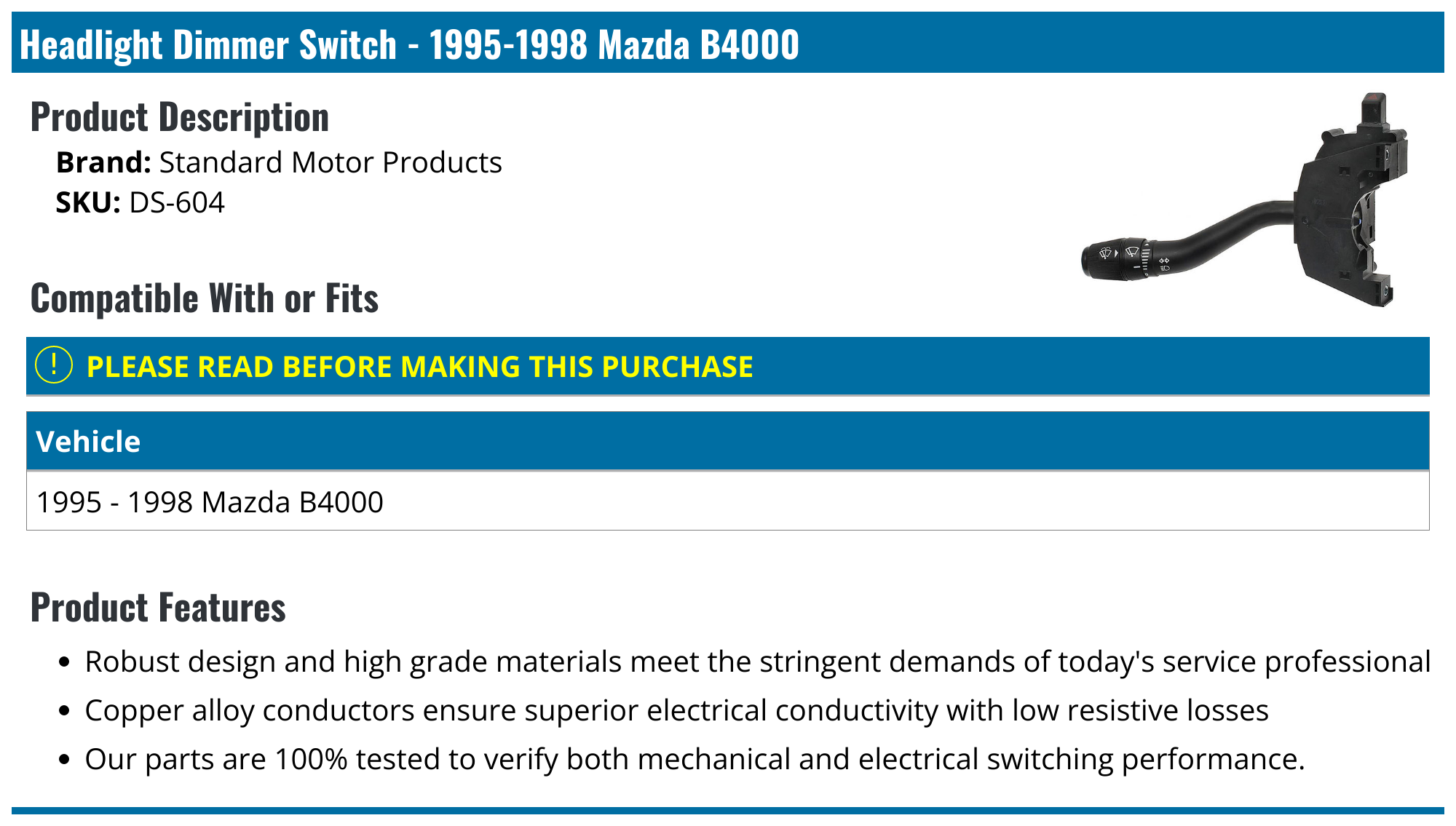 19951998 Mazda B4000 Headlight Dimmer Switch Standard Motor Products