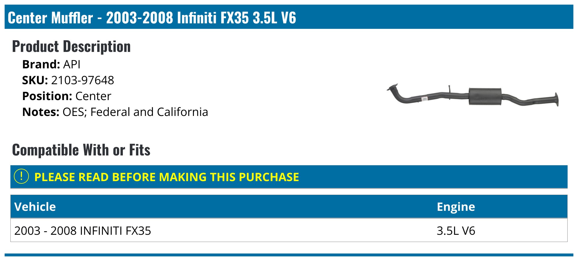 Northeastern Exhaust Stainless Steel Resonator & Muffler Kit For 2003-2008 Infiniti FX35 3.5L – Direct Replacement (Includes Hardware)