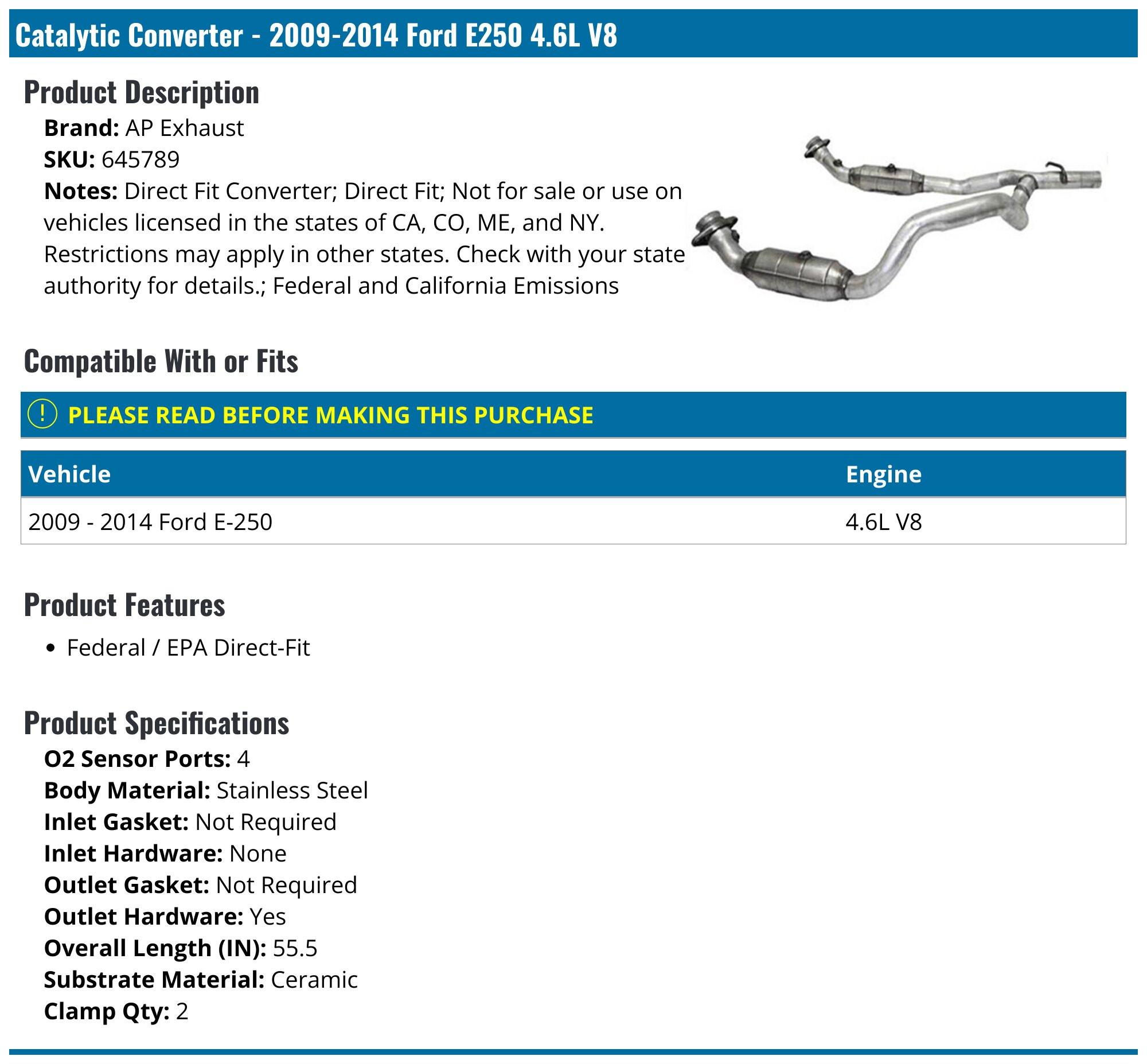 Catalytic Converters for 2012 Ford E-150 for sale