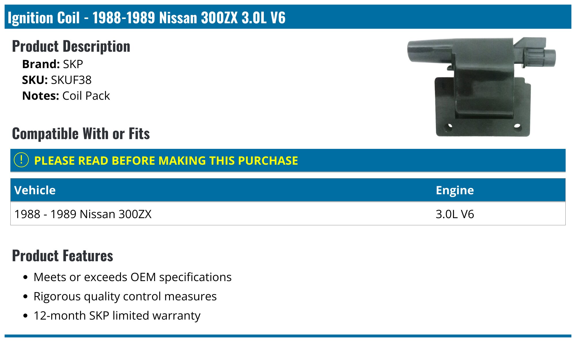 Nissan 300ZX Ignition Coil - Ignition Coils - Delphi SKP GPD
