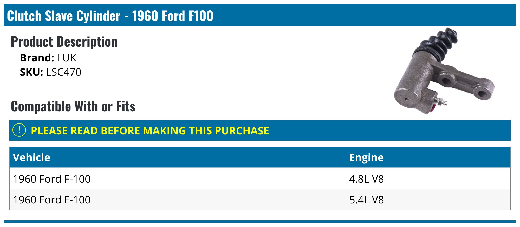 1960 Ford F100 Clutch Slave Cylinder - LUK LSC470 - PartsGeek.com