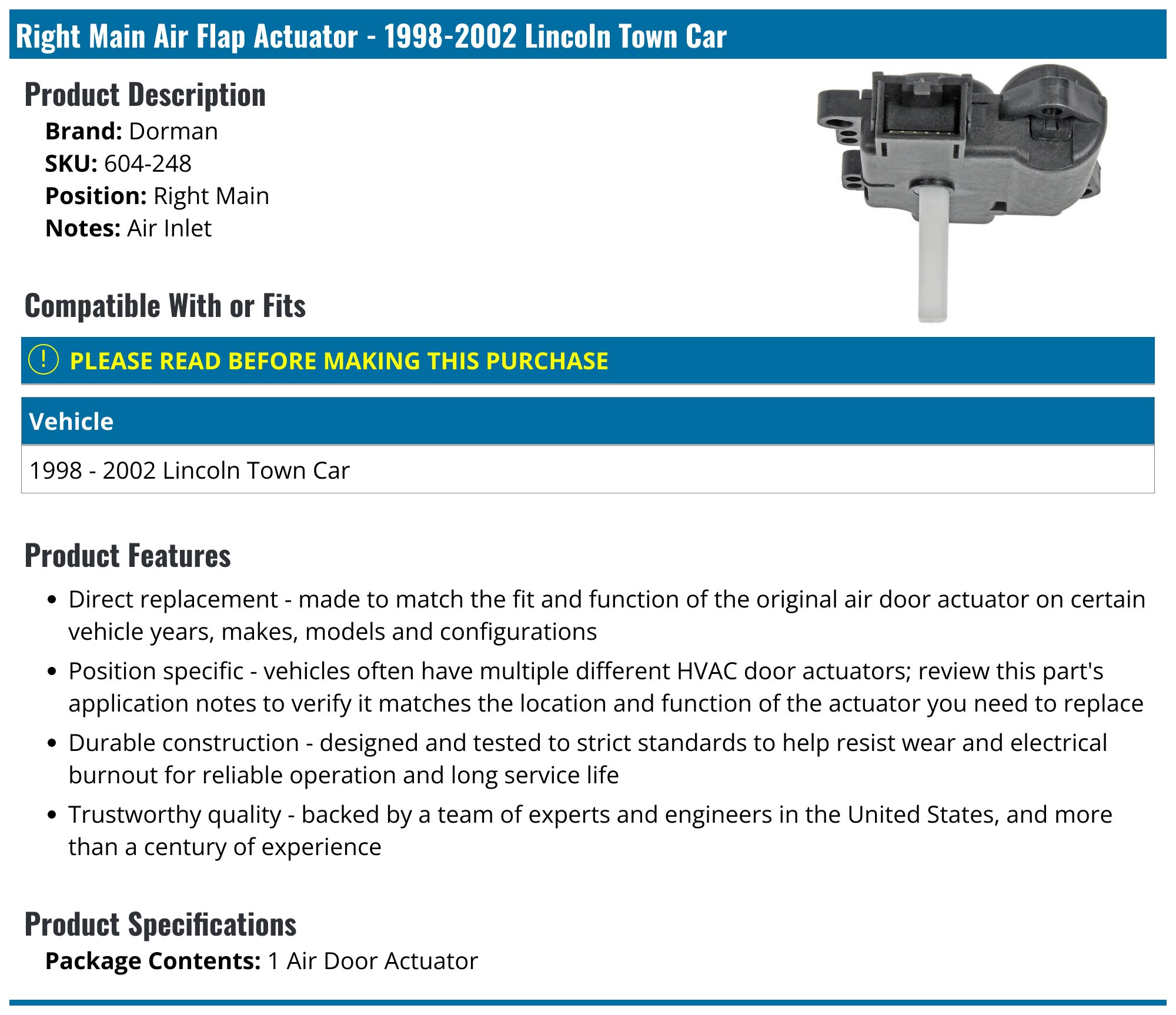 A-Premium HVAC Heater Blend Air Door Actuator Replacement for