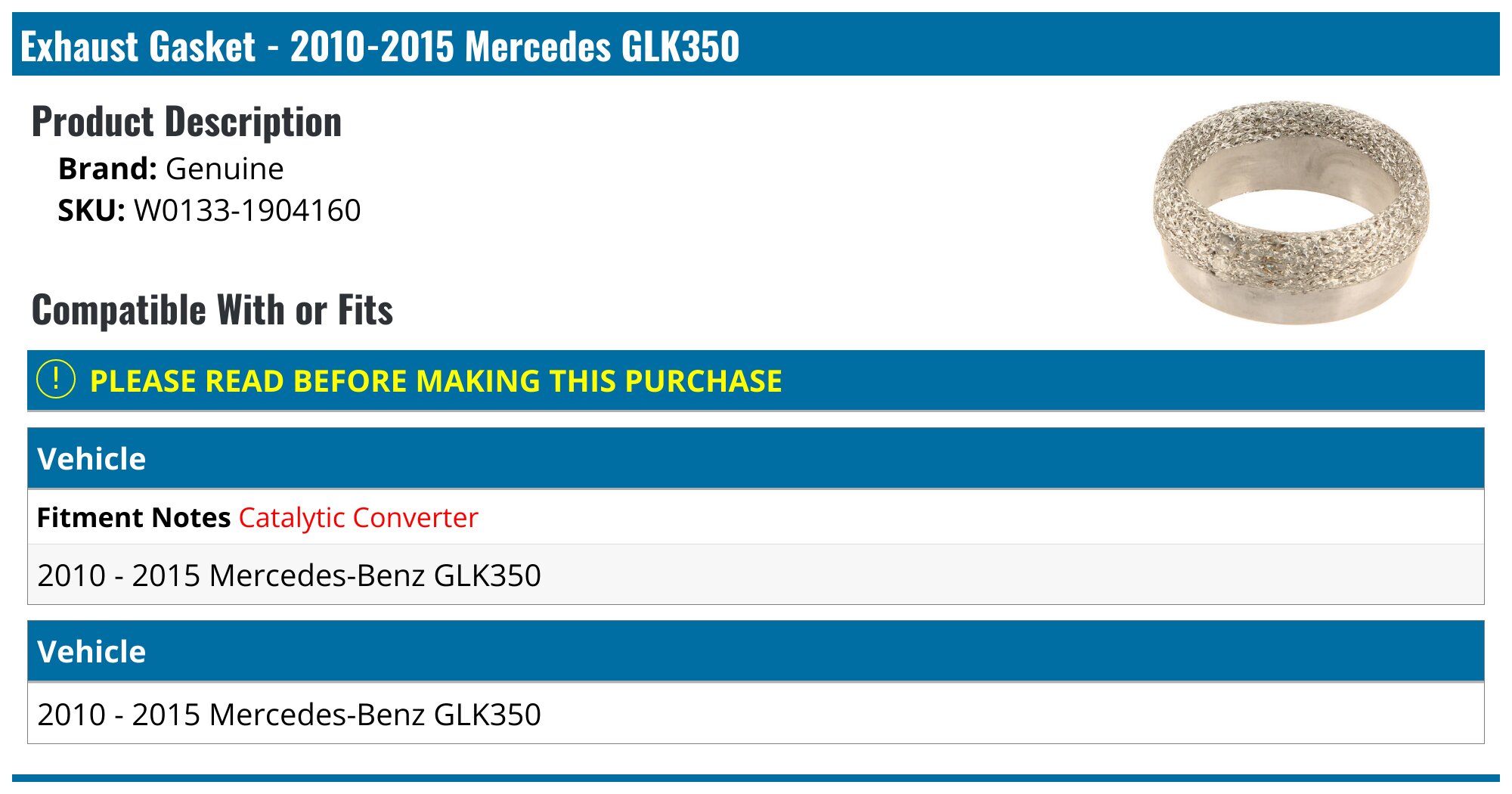Cartec-Walz Exhaust Gasket 42.8x49mm For Mercedes-Benz W108, W109, W111, W114 – 007603042301