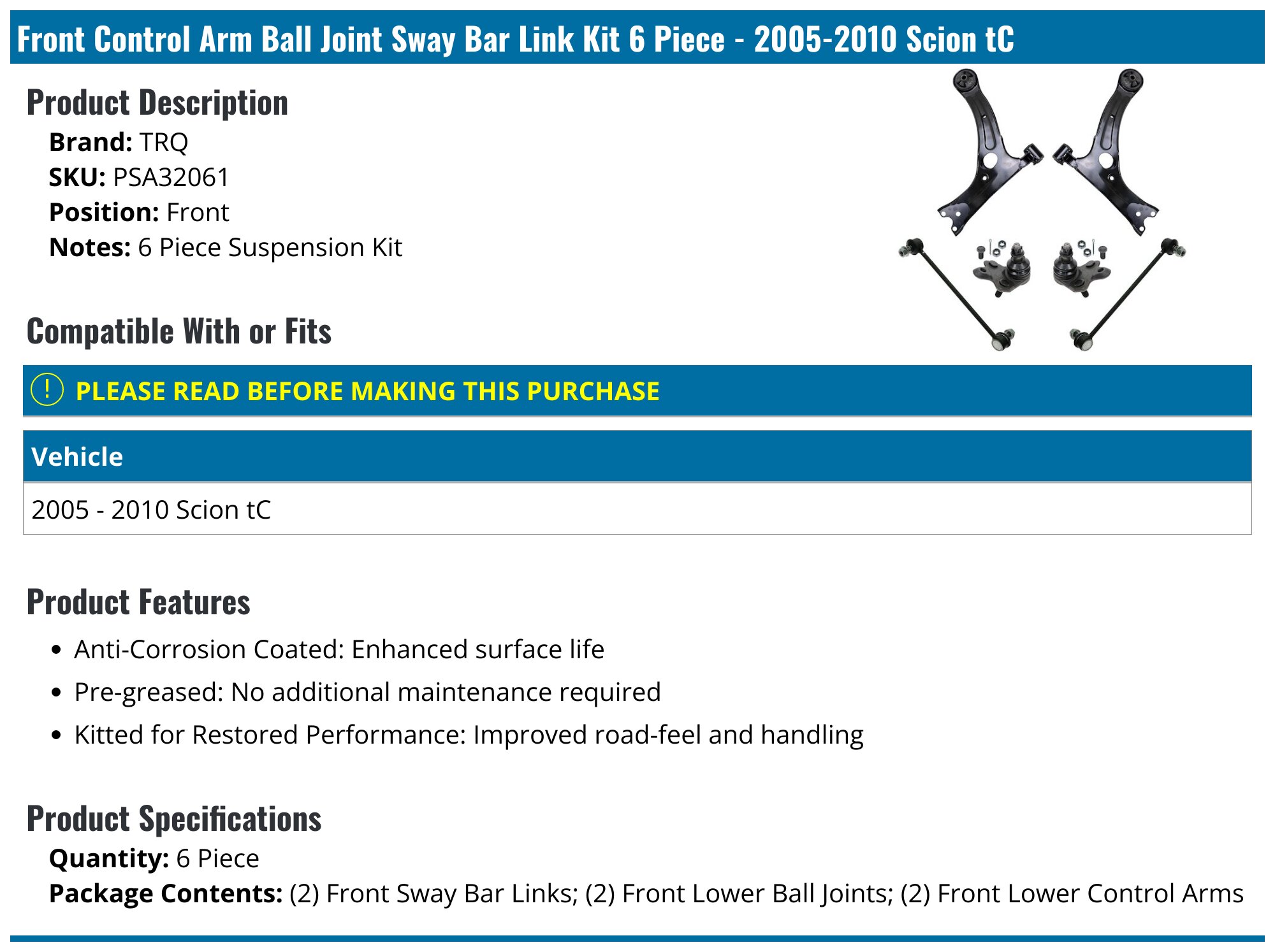 Detroit Axle Rear Strut & Sway Bar Kit For Scion TC 2005-2010 - Pre-Assembled, Easy Install, 10-Year Warranty 2 thumbnail image