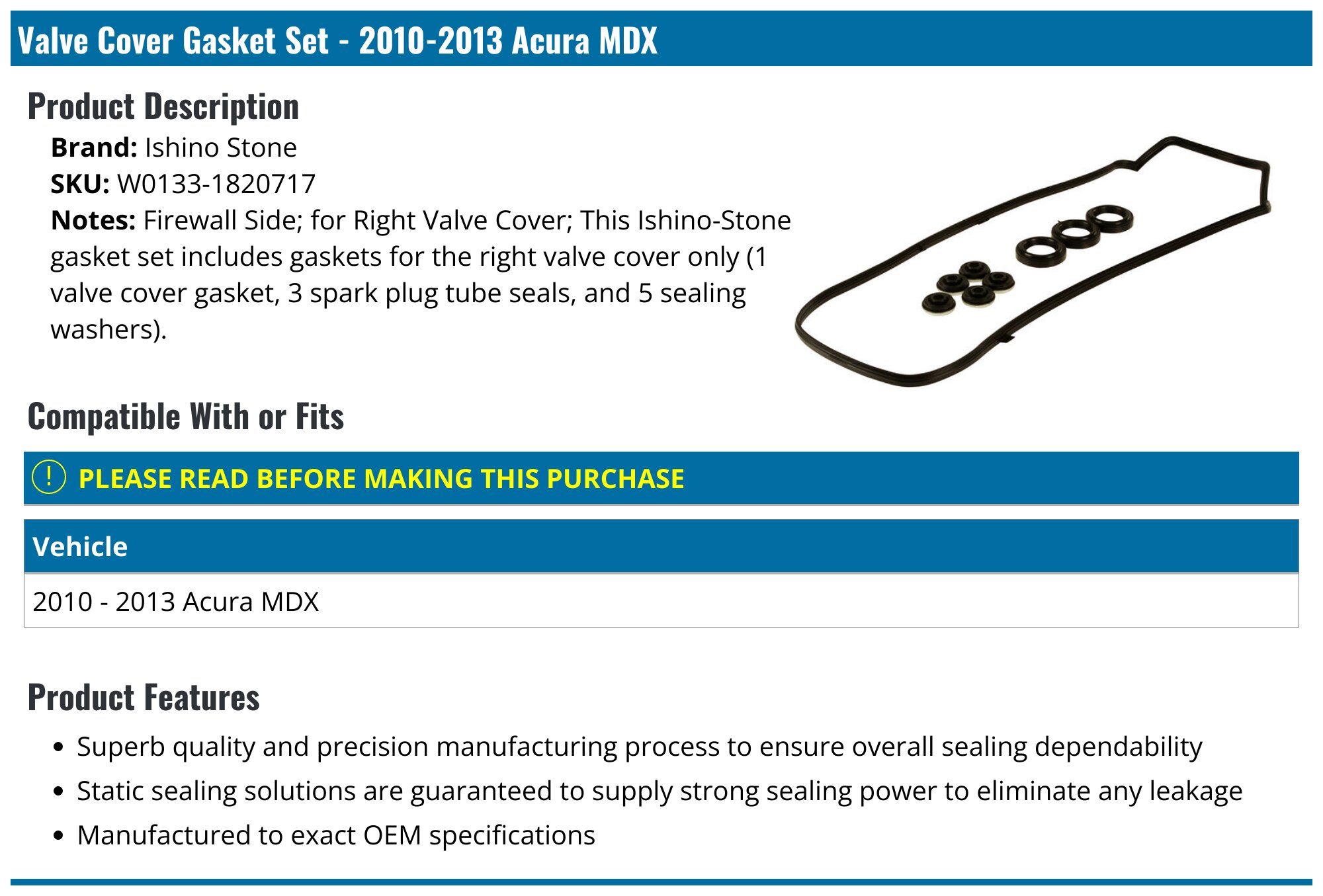 2003-2009 Acura MDX Valve Cover Gasket - Felpro VS 50607 R