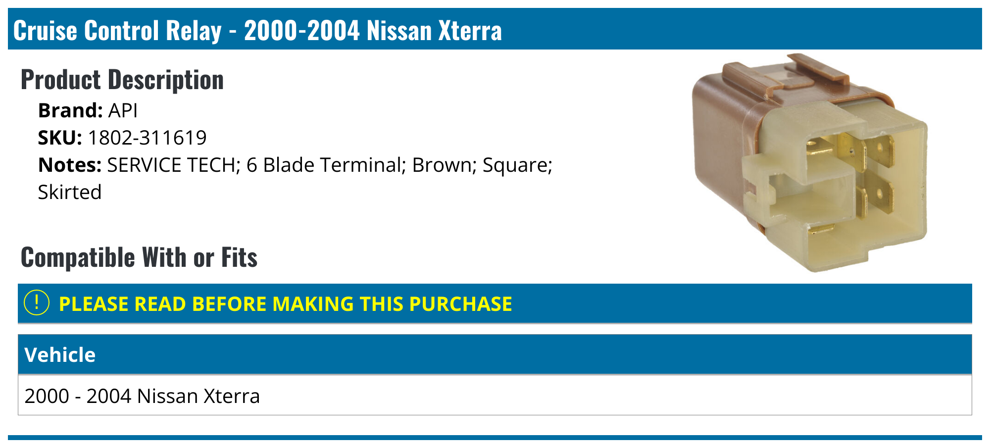 20002004 Nissan Xterra Cruise Control Relay API 683507561659