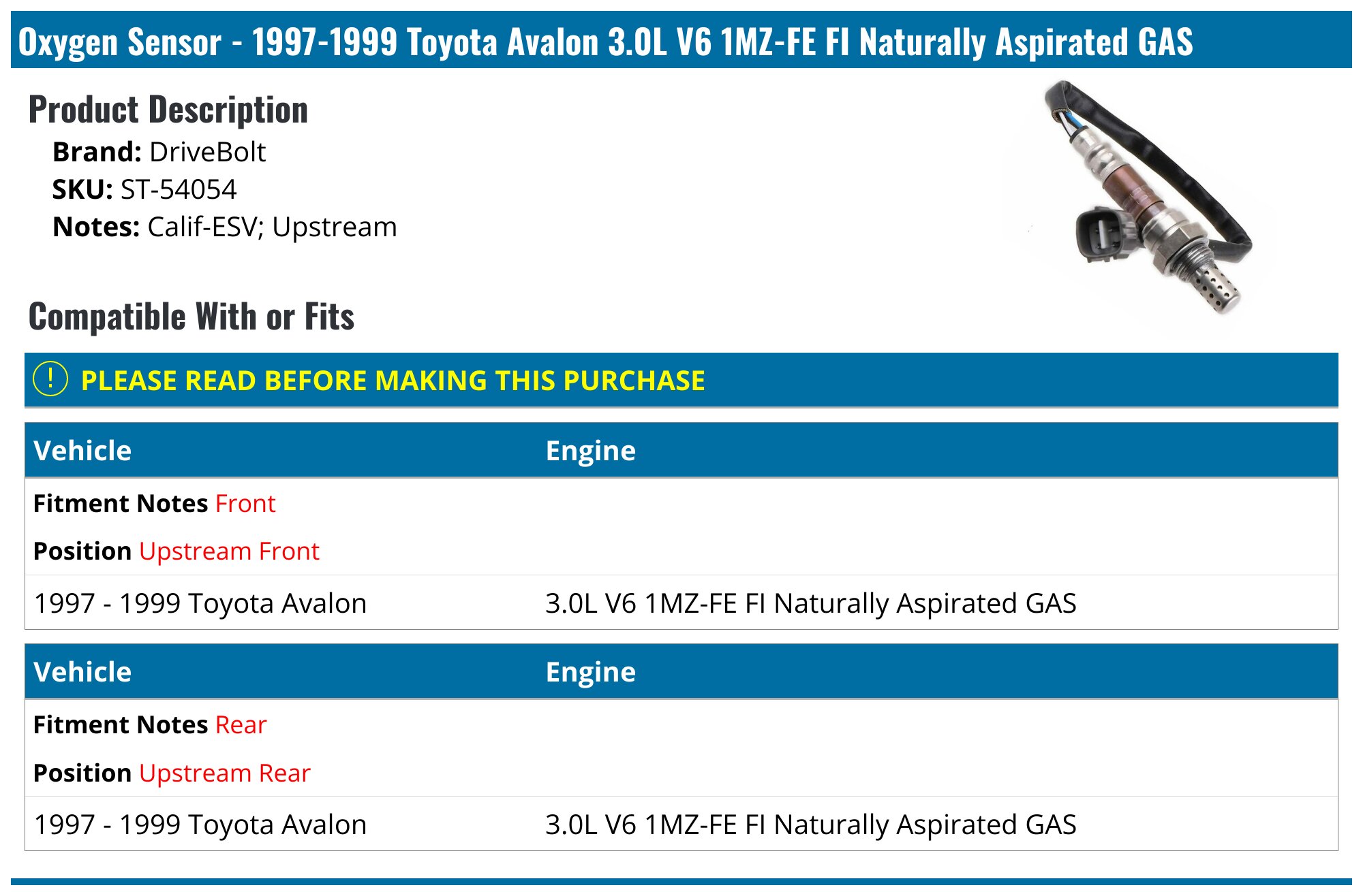 BOXI Universal Oxygen O2 Sensor Upstream/Downstream For Toyota 4runner Corolla Fj Cruiser Highlander Prius Tundra Camry Rav4 Yaris Venza Avalon Sienn