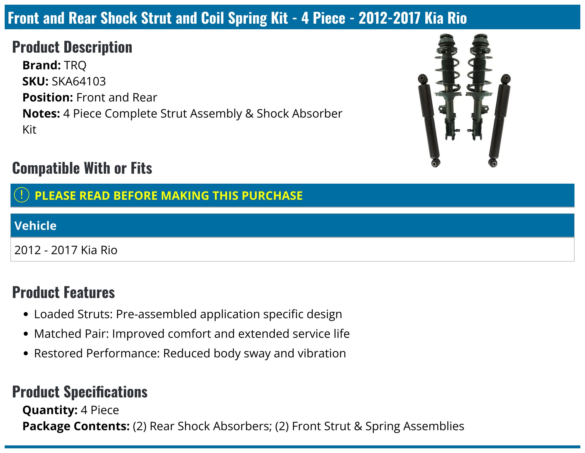 Front Rear Complete Shocks Strut Coil Spring Assembly Kit For 2012-2017