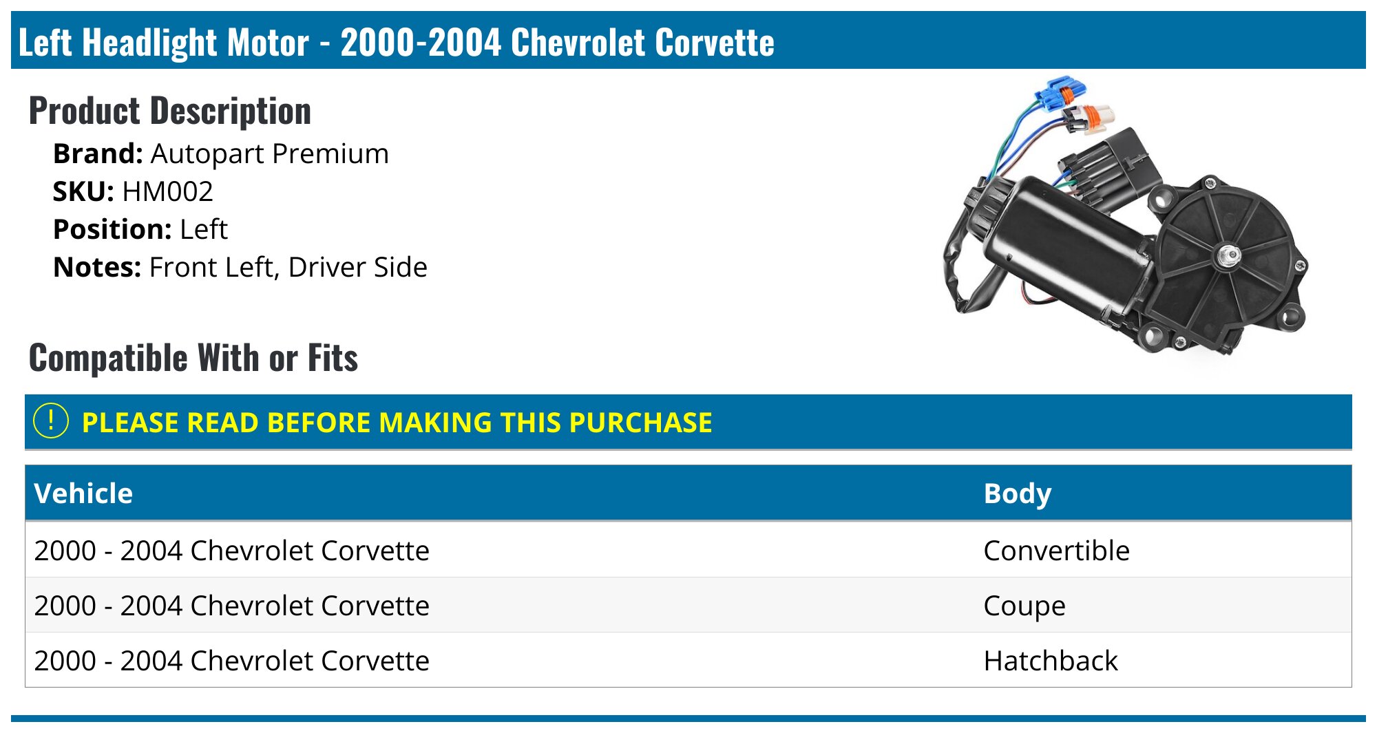 2000 Corvette Headlights 2x Left & Right Headlight Motors For Chevrolet Corvette C5 (2000-2004) - Direct Replacement Left Right Headlight Motor Set - Foto 6