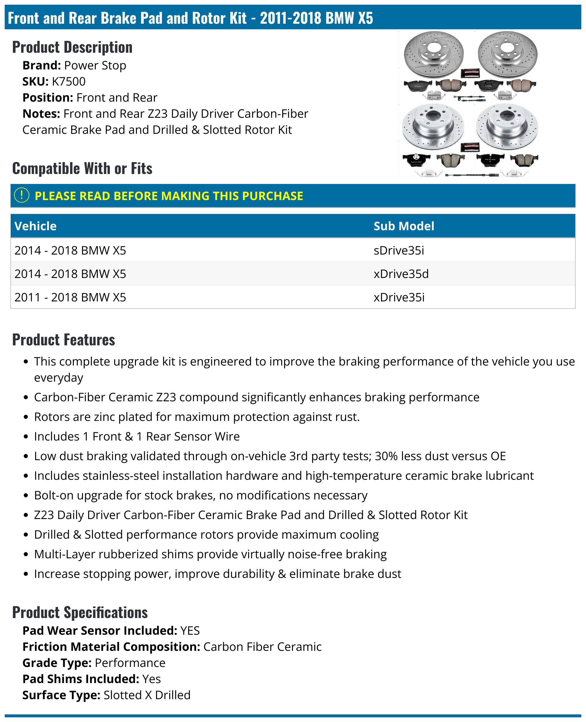 2011-2018 BMW X5 Brake Rotor - Power Stop K7500 - Front and Rear ...