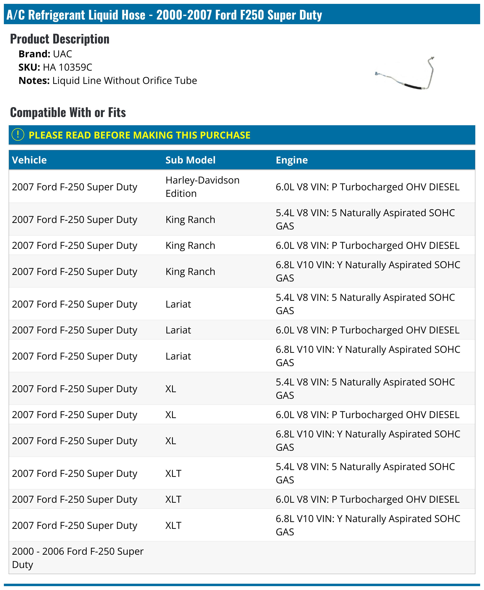 1999-2007 Ford F250 Super Duty A/C Hose - UAC HA 10359C - PartsGeek.com