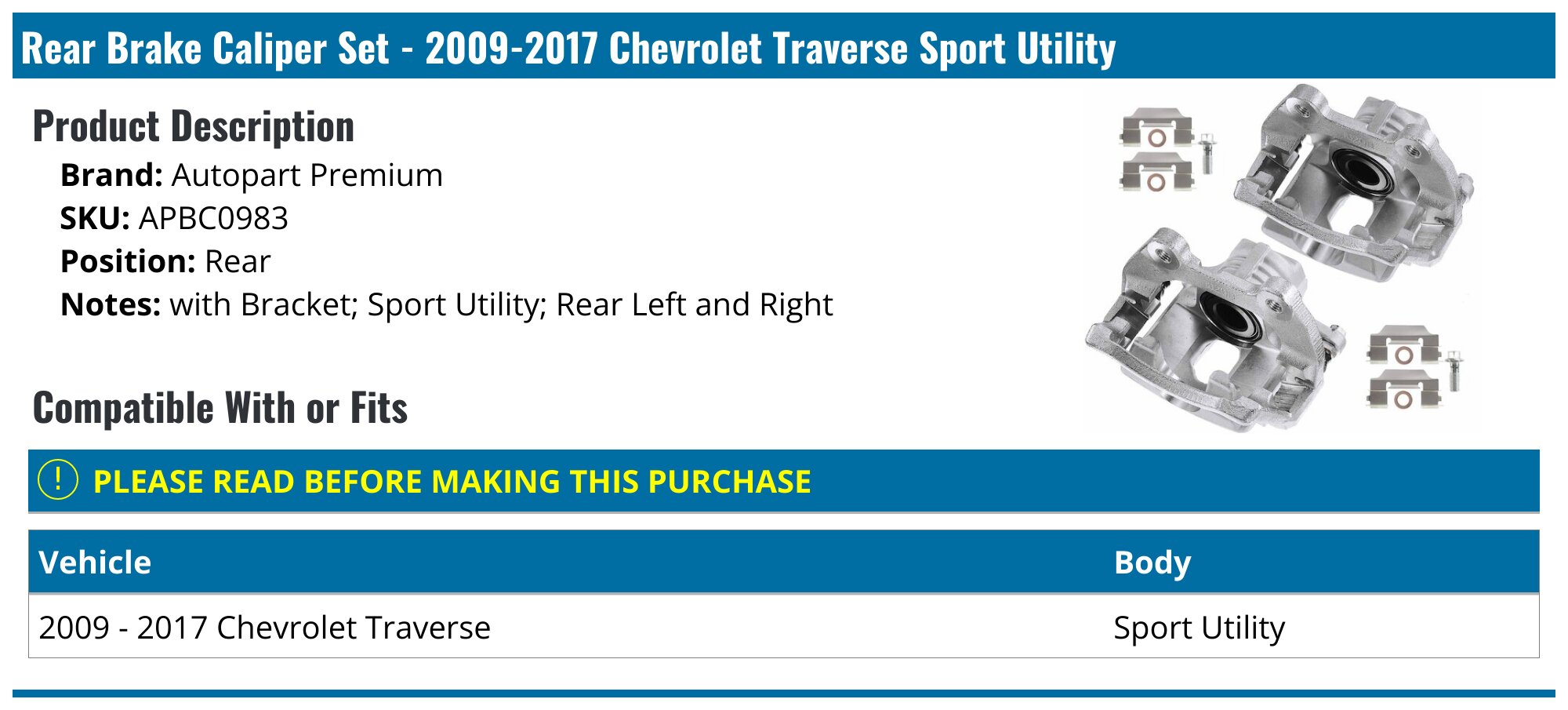 Front Left Disc Brake Caliper – Fits Chevrolet Traverse 2009–2017, GMC Acadia, Buick Enclave & More