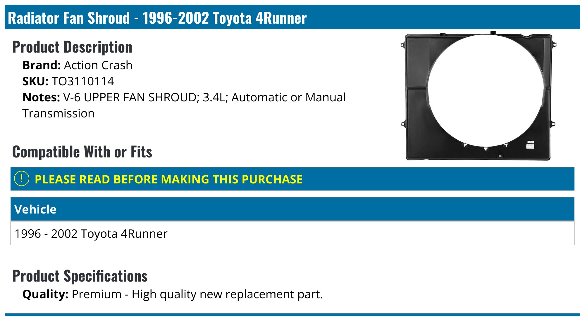 Fan Shroud, Radiator Fan Shroud, Aluminum Fan Shroud | Parts Geek