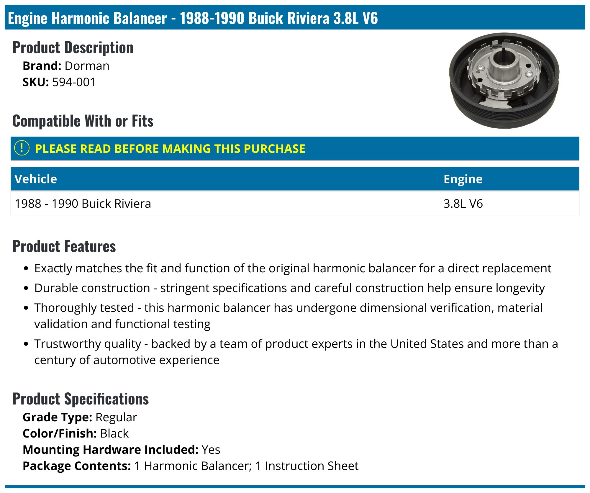 1988-1990 Buick Riviera Engine Harmonic Balancer - Dorman 594-001 ...