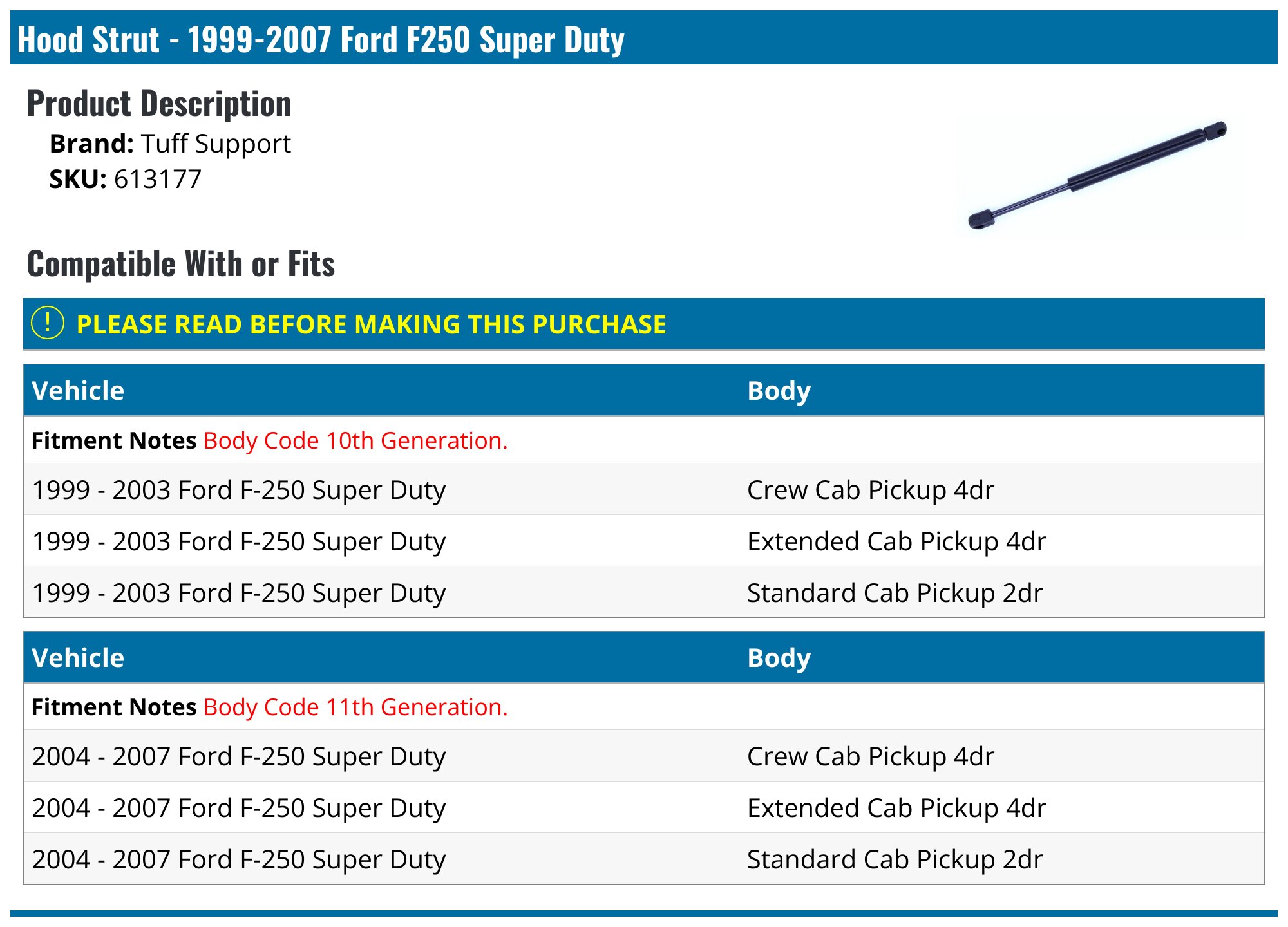 2x Front Hood Lift Supports For 99-07 Ford F-250 Super Duty – Struts Kit OS01828