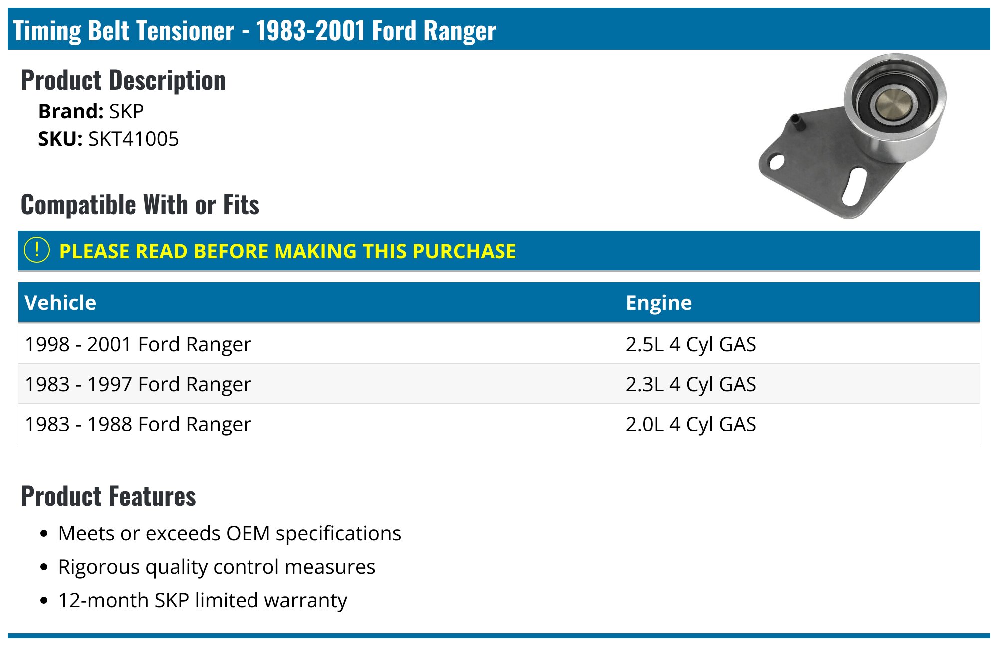 Tpuk Timing Belt Tensioner – Ford Transit Mk3 Mk4 Mk5 1985-2000 – 1682935, OE Replacement, UK Made