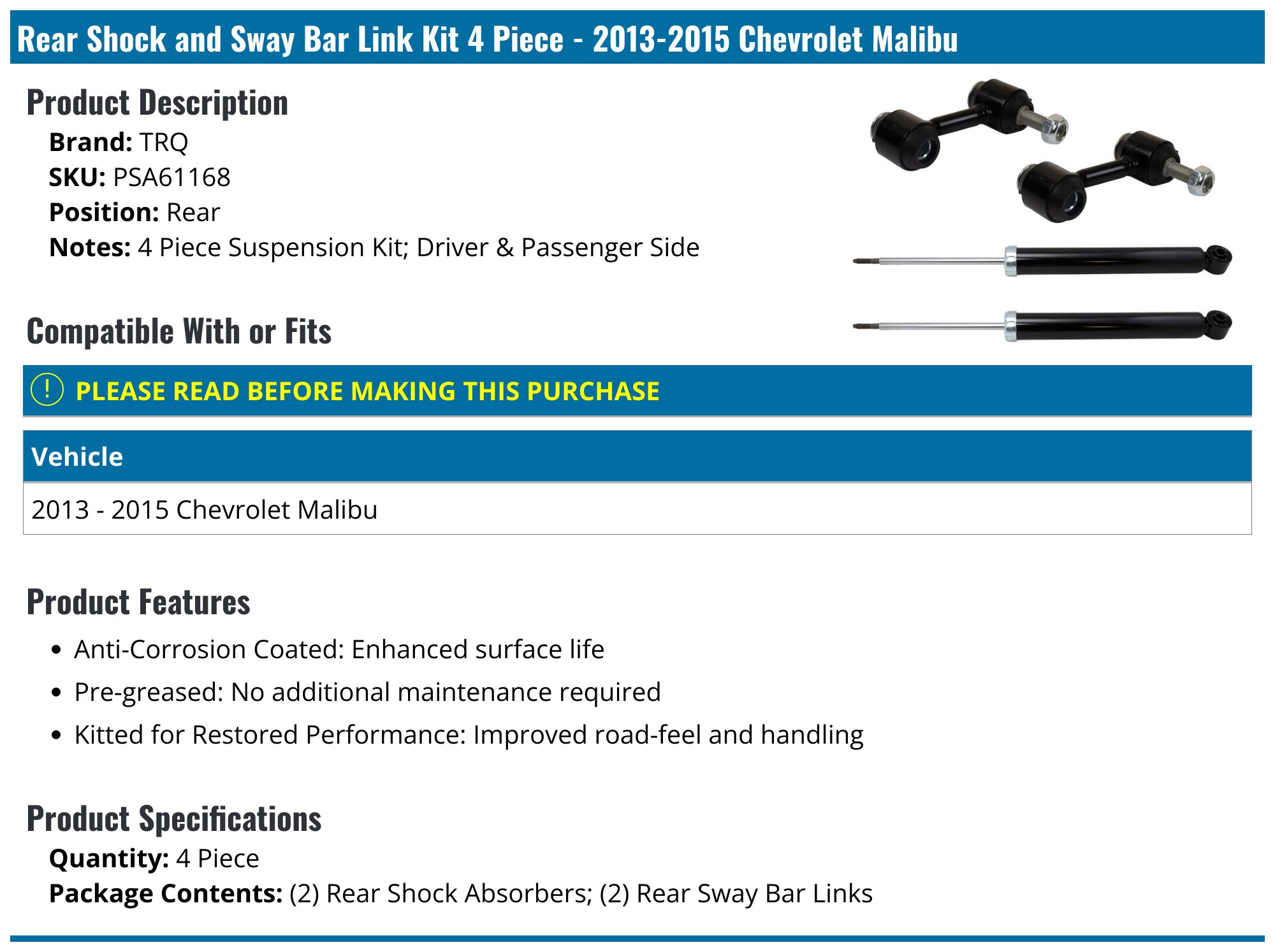 SCITOO Complete Strut & Coil Spring Assembly Kit For 2004-2012 Chevy Malibu – Front & Rear With Sway Bars