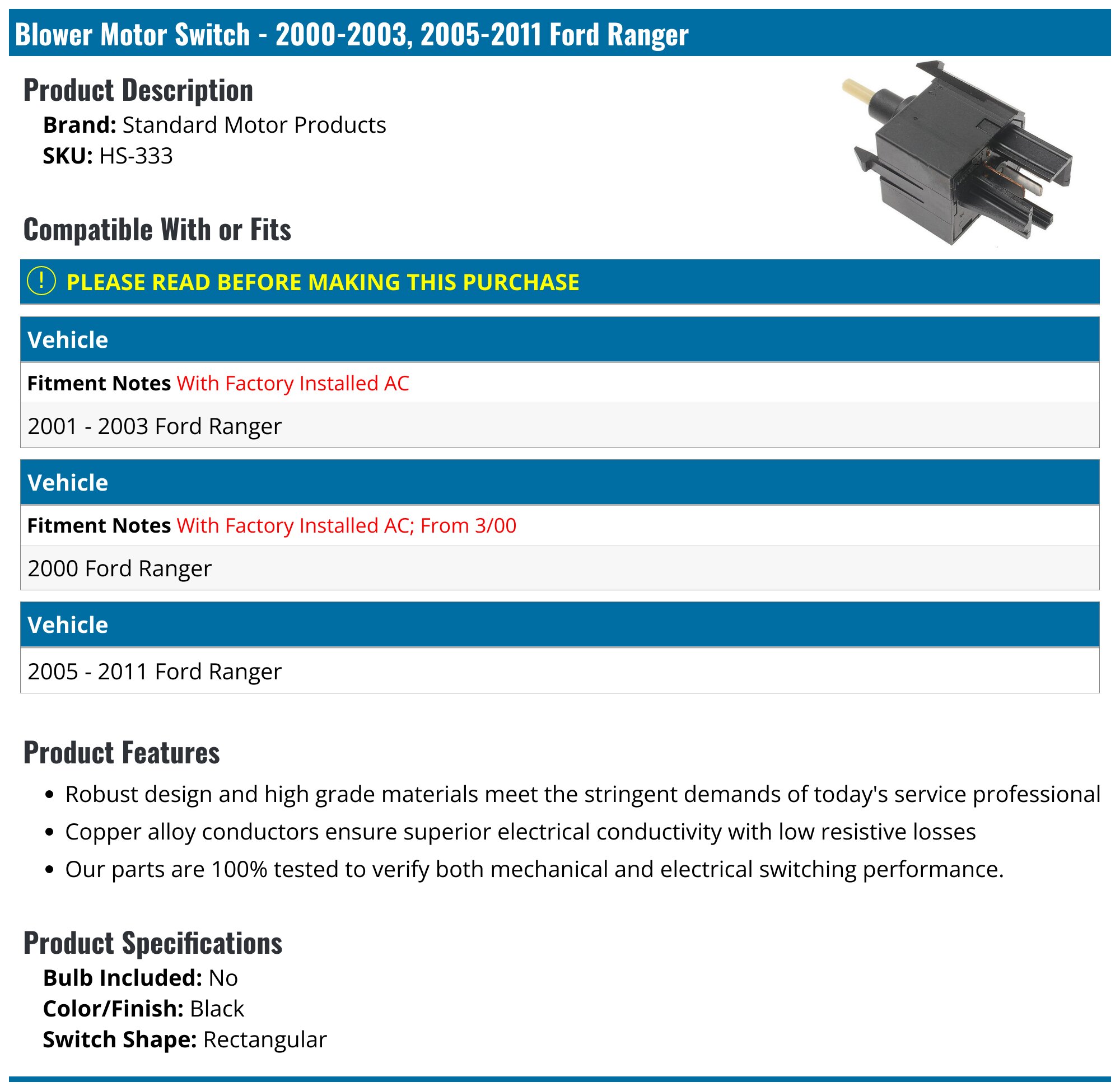あーあ Blower Motor Control Switch – Direct Replacement For Ford F-150