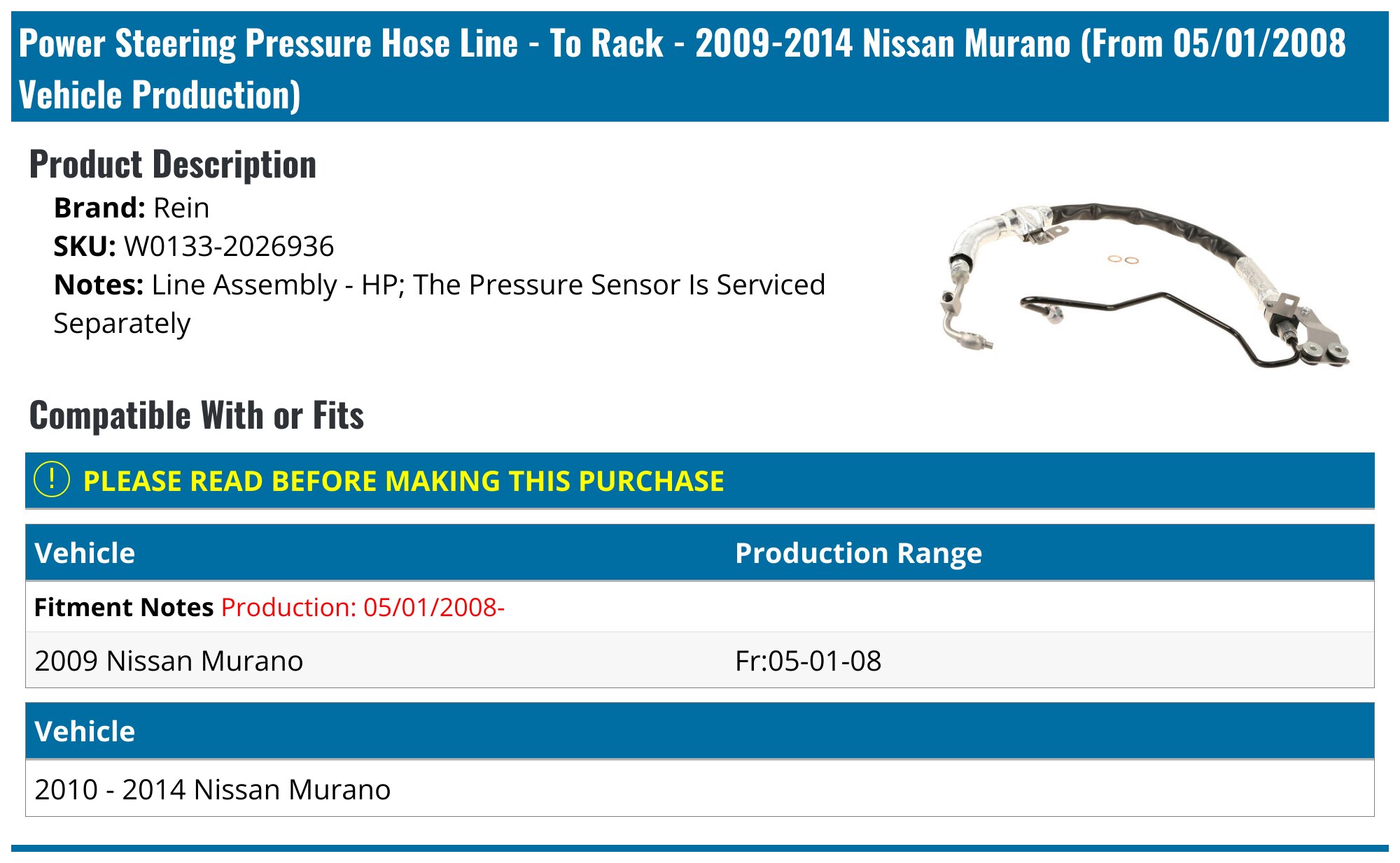 A-Premium Power Steering Rack and Pinion Assembly Compatible with Nissan Murano 2009-2011 AWD