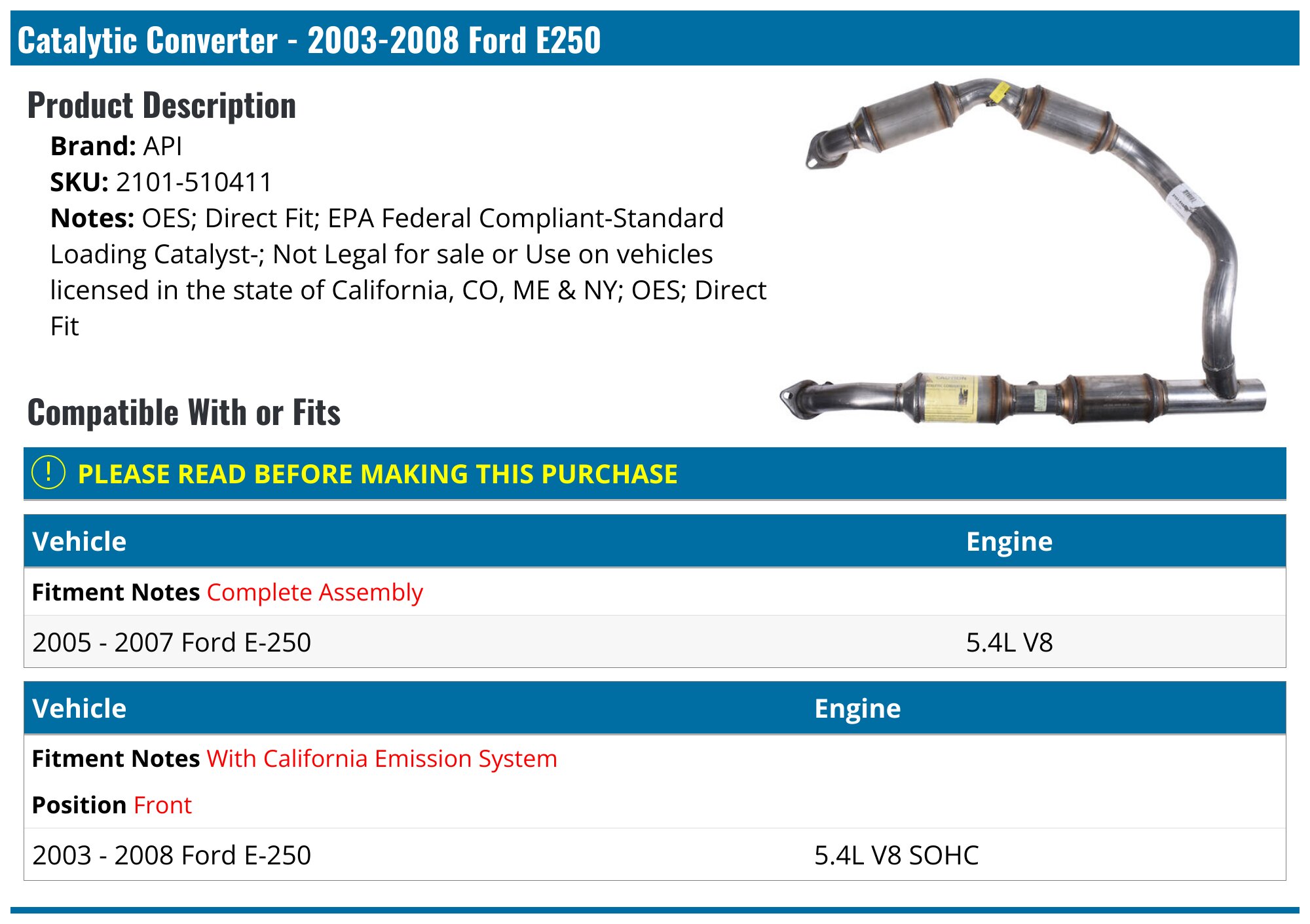 Bank 2 Catalytic Converter for Dodge Avenger V6 3.6L 2011-2014 EPA Approved New