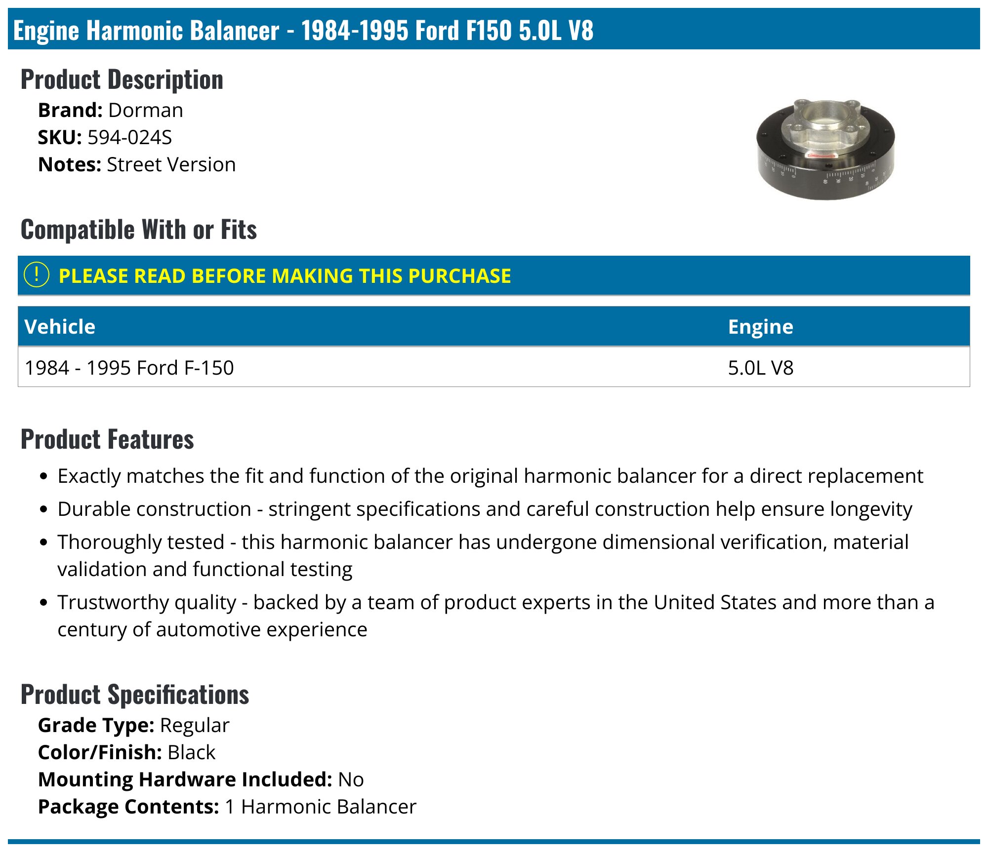 Buy DORMAN 594-001 Harmonic Balancer-Engine Harmonic Balancer in