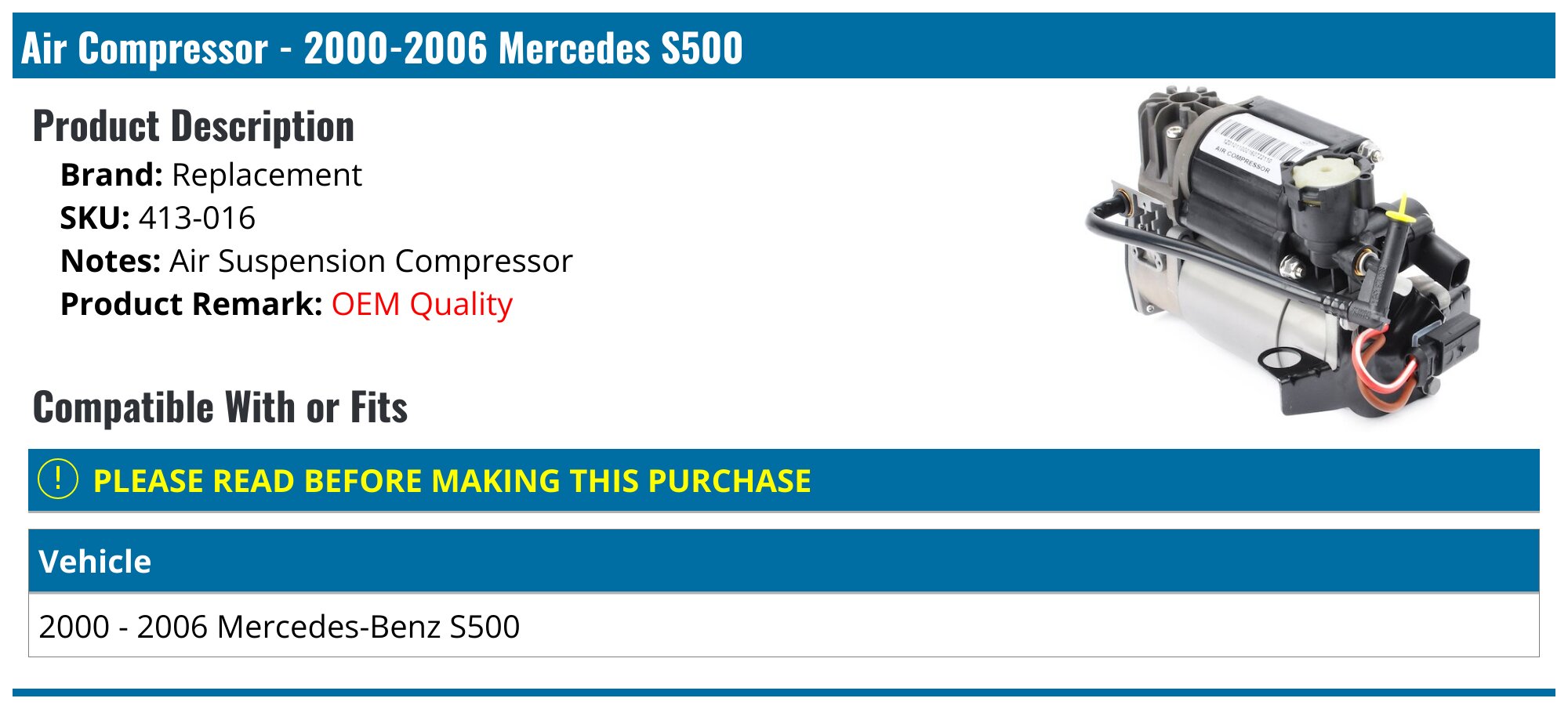 Compresseur Suspension Pneumatique Compatible Mercedes Classe E/S W220 W211 - Référence 2203200104