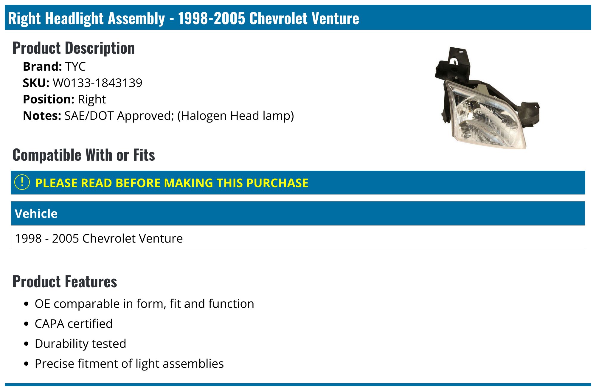 D SOLUTIONS OE Style Passenger/Right Side Headlight