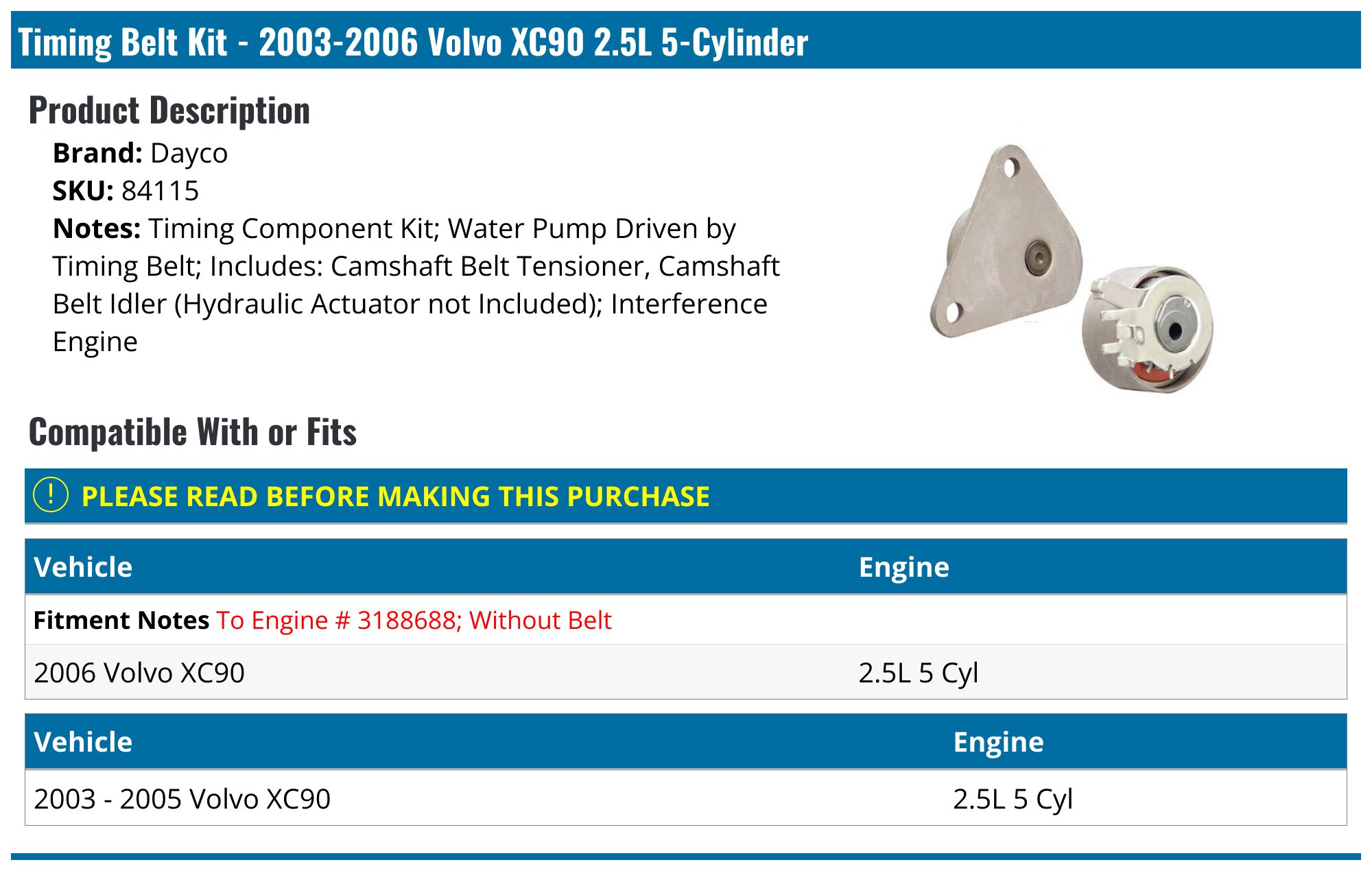 20032006 Volvo XC90 Timing Belt Dayco 84115