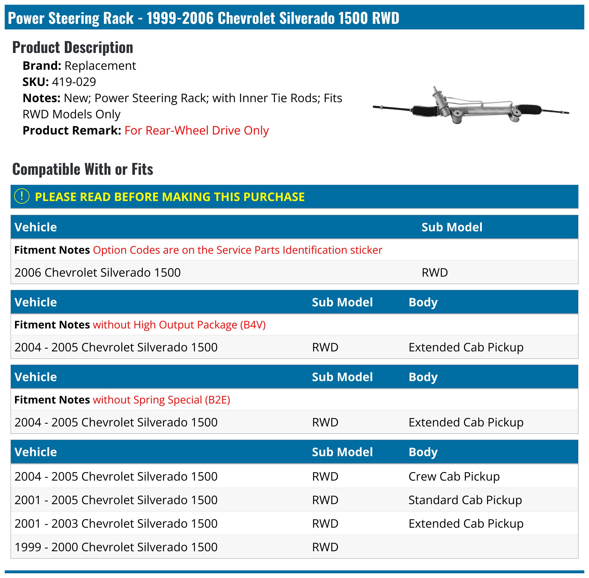 Chevrolet Silverado 1500 Steering Rack Steering Racks Detroit Axle