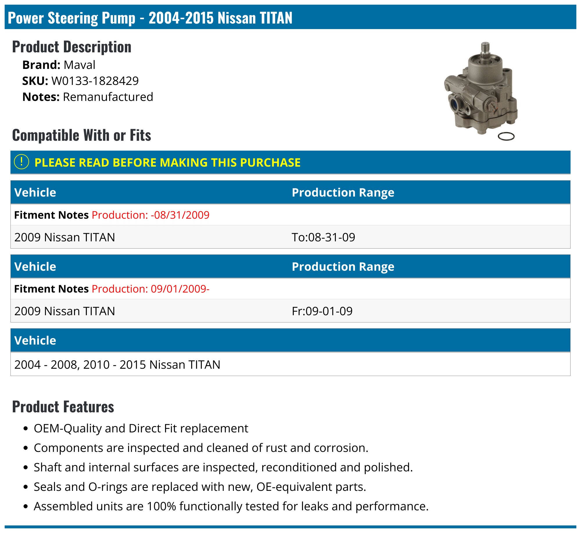 20042015 Nissan Titan Power Steering Pump Maval W01331828429
