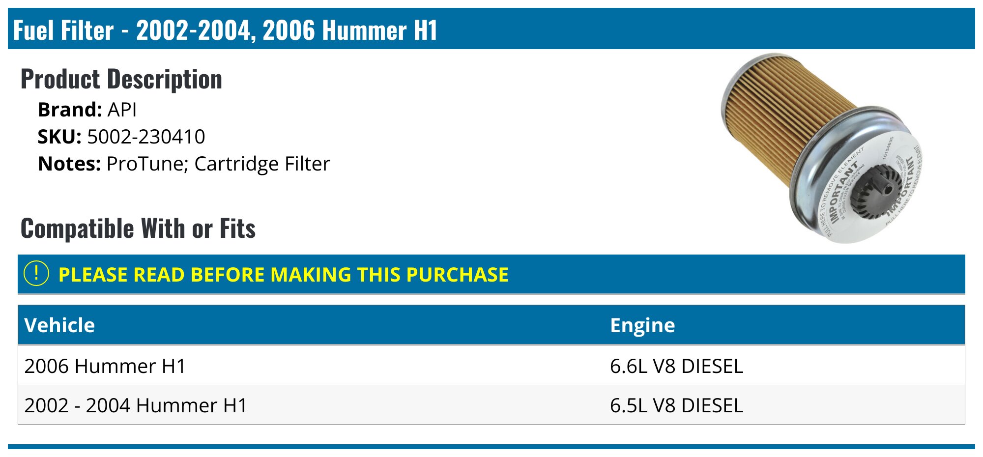 Premium Fuel Filter For 2003-2005 Hummer H2 With 6.0L V8 Engine – By Ecogard