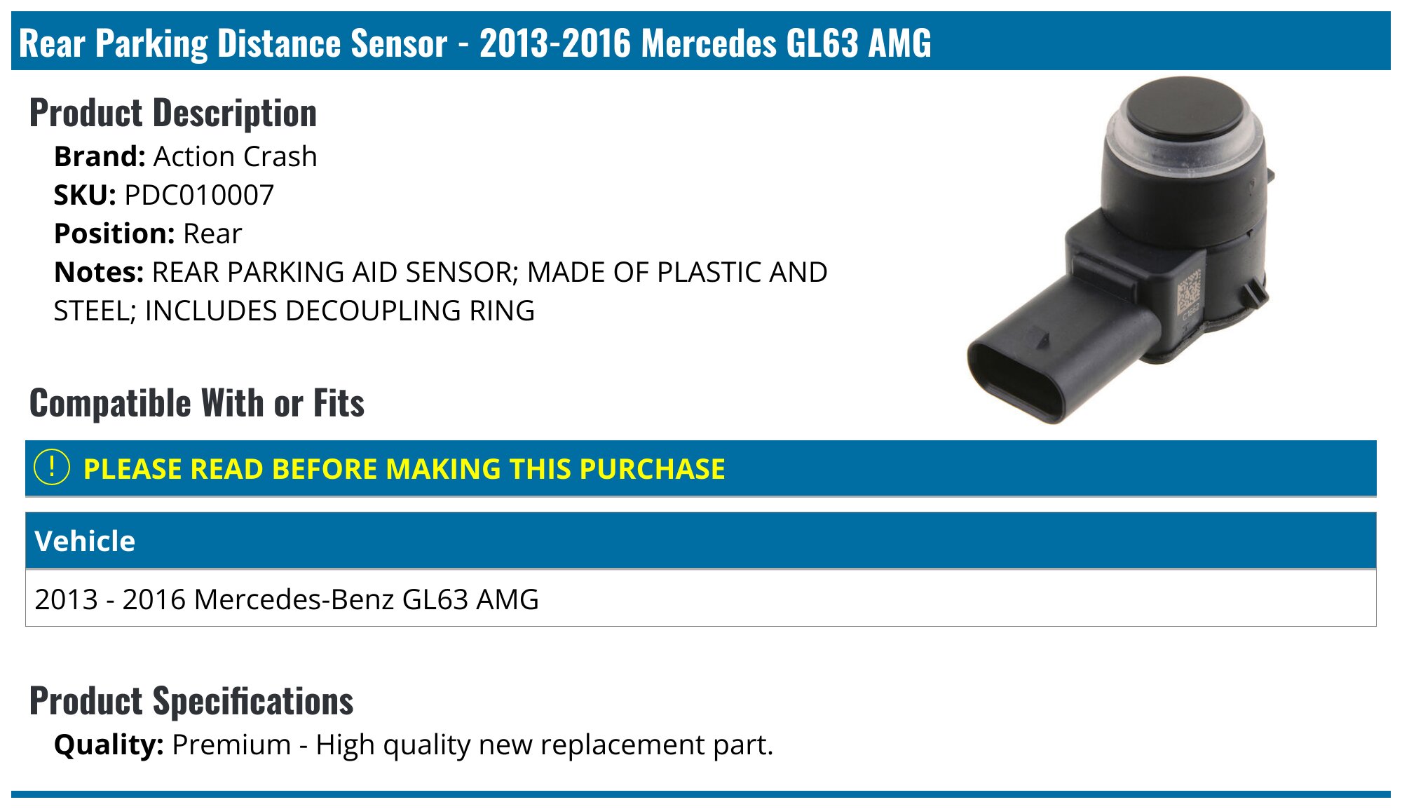 2013-2016 Mercedes GL63 AMG Parking Distance Sensor - Action Crash ...