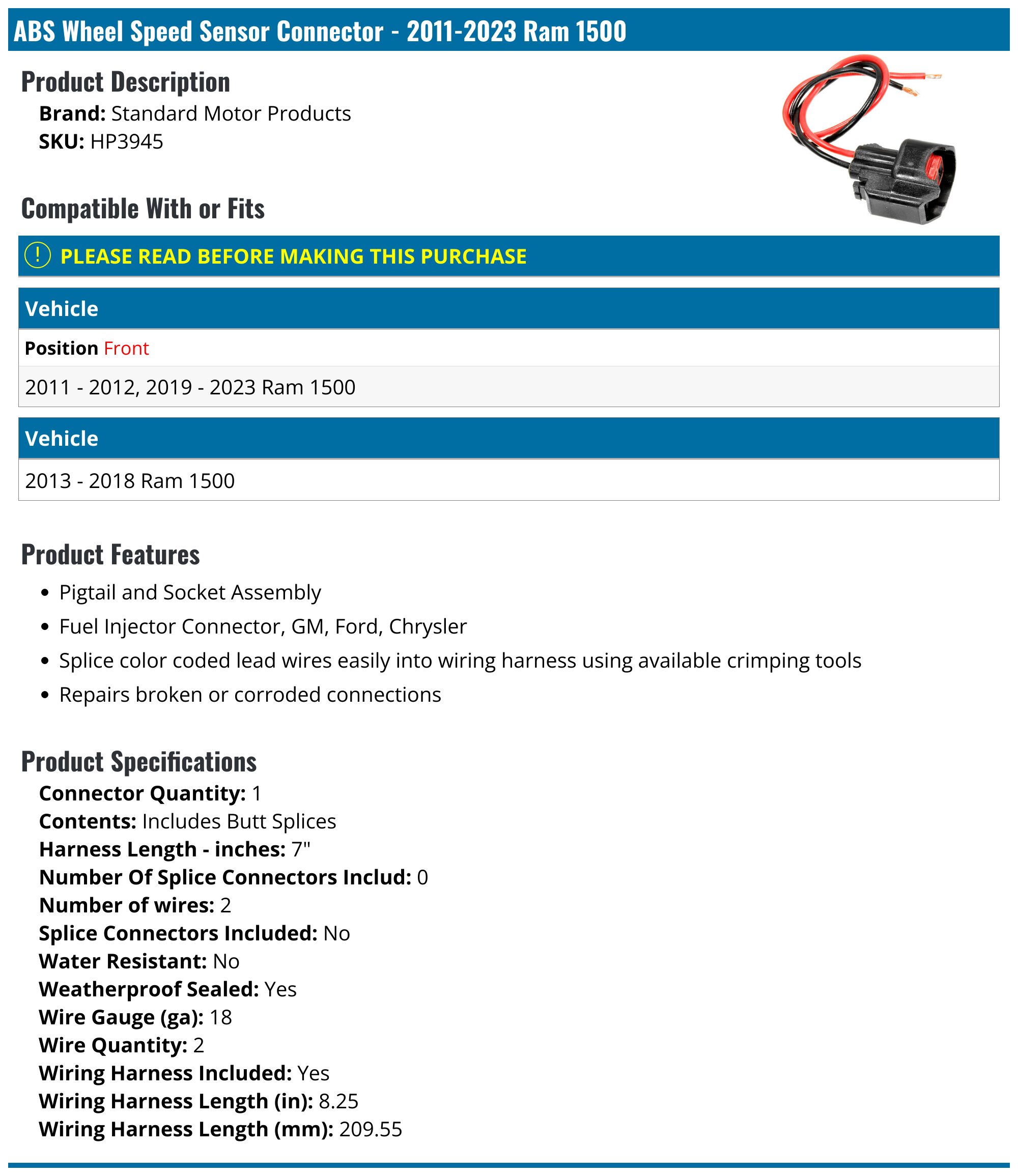 11 2011 Ram 1500 ABS Speed Sensor - Brake