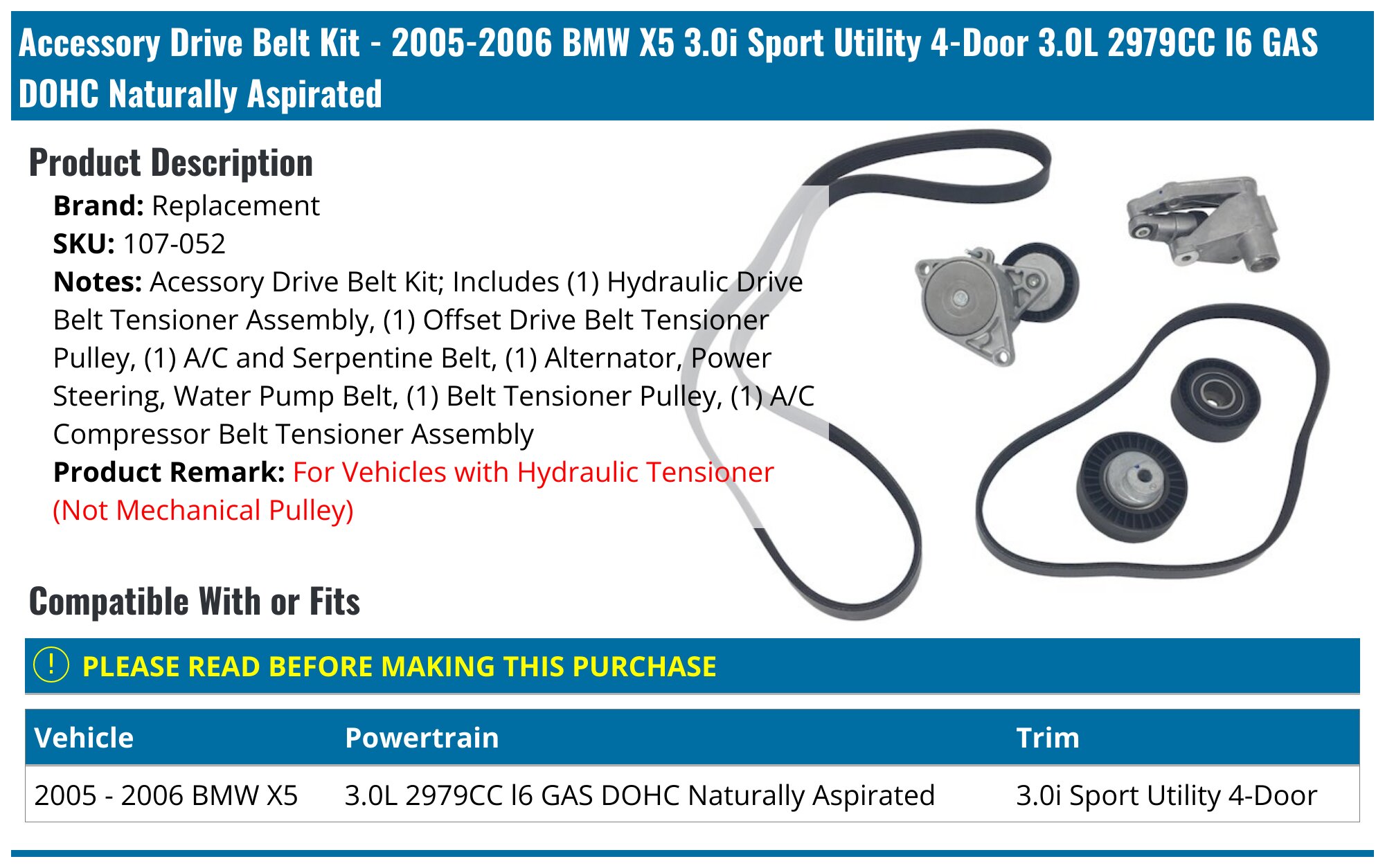 2005-2006 BMW X5 Accessory Drive Belt Replacement 107-052