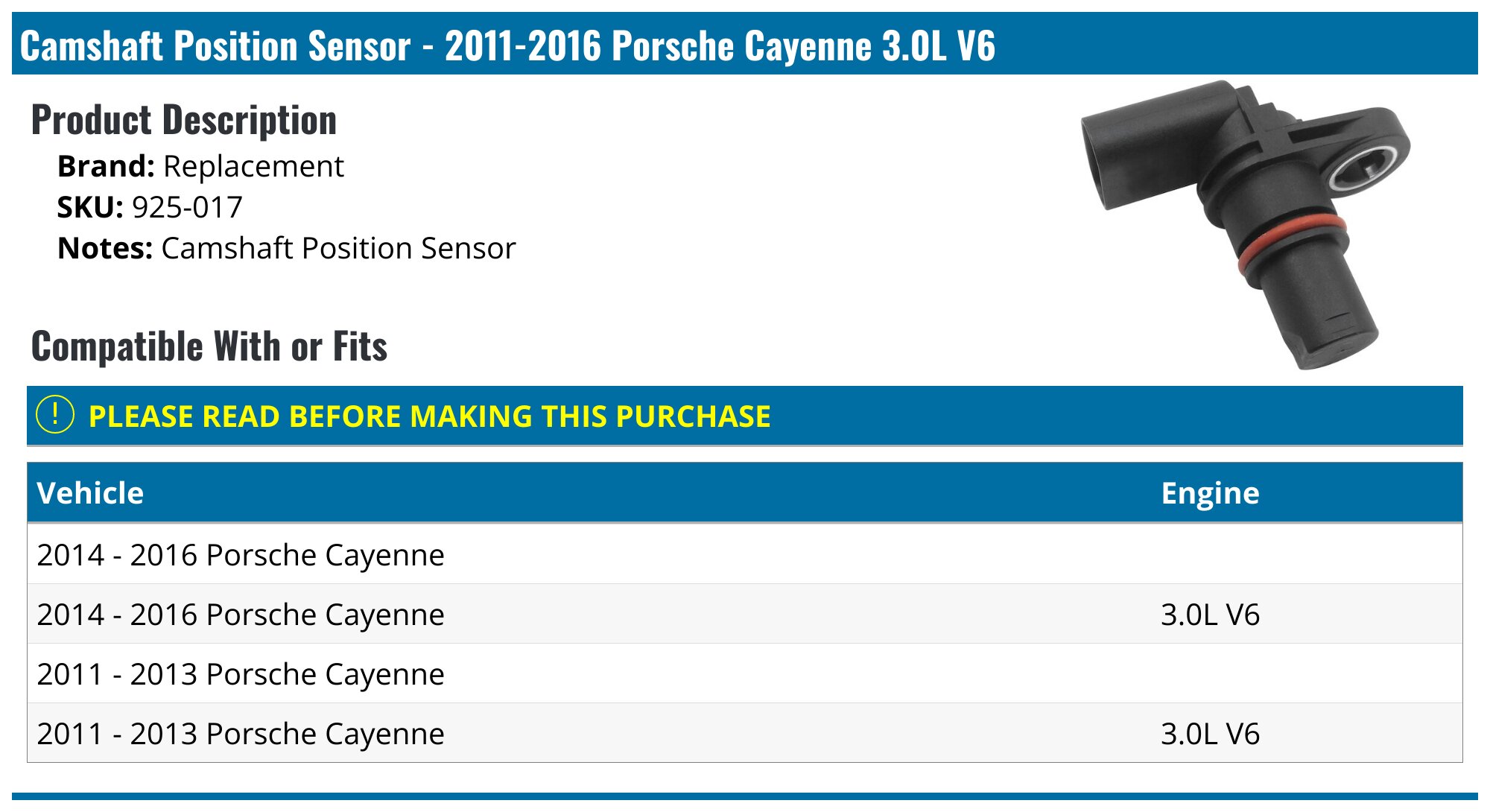 Bosch Engine Camshaft Position Sensor – For Porsche 911, Boxster, Cayenne – 0232103022, 99660610602