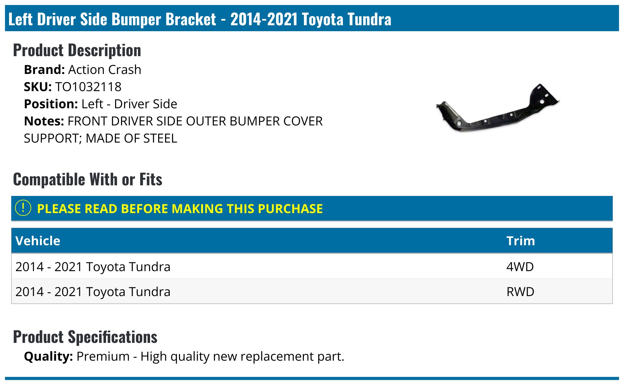 Front Bumper Bracket Retainer (Left & Right) For 2014-2021 Toyota Tundra – VR Auto Parts