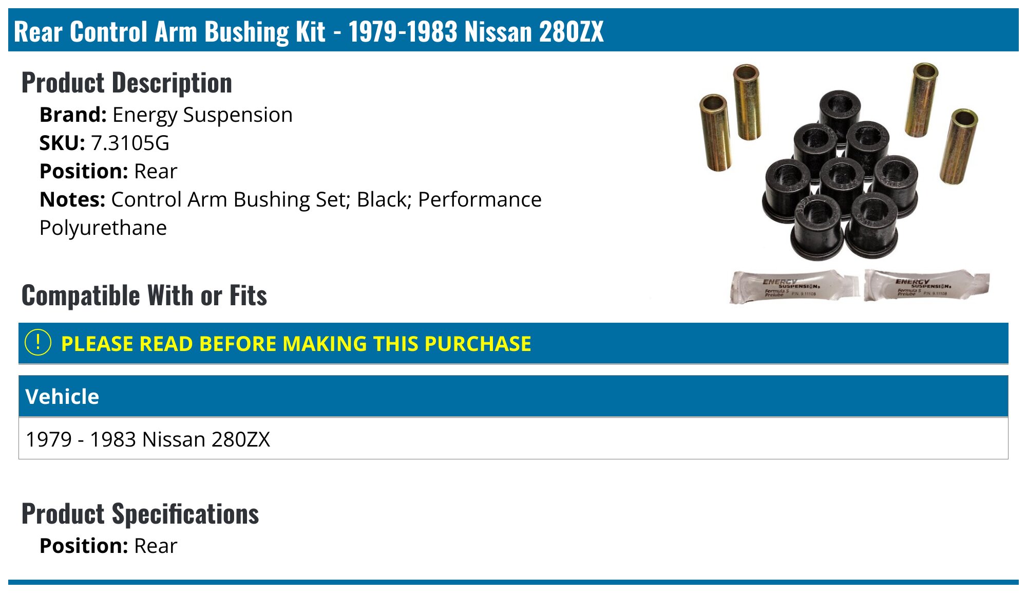 1979-1983 Nissan 280ZX Control Arm Bushing - Energy Suspension